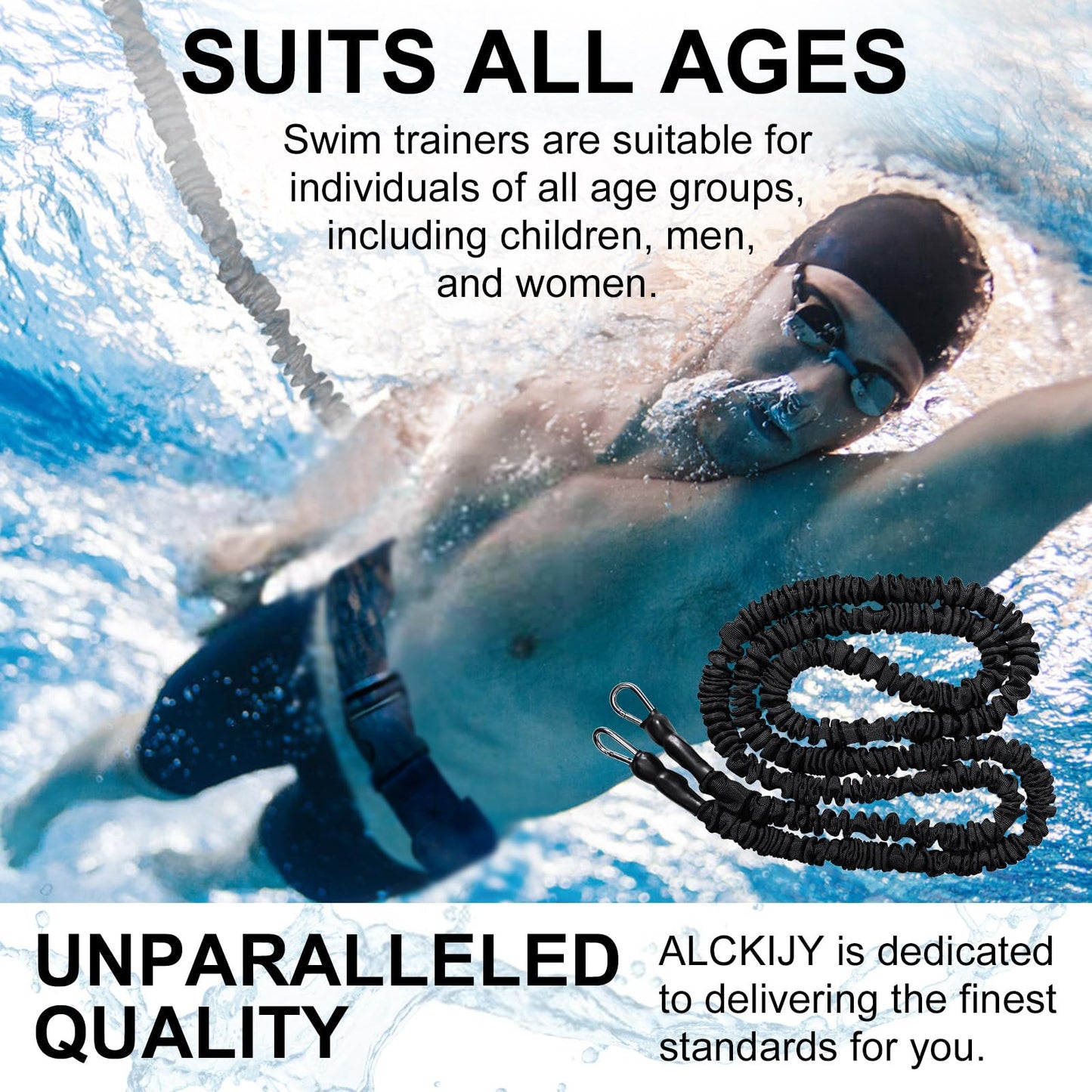 Swimming Training Belt 8-25FT Adjustable Swimming Resistance Belt, Stationary Harness for Any Pool Without Counter Current System (Black)