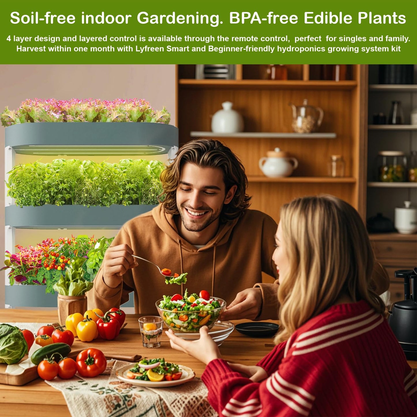 Lyfreen 4-Tier 64-Pod Hydroponics Growing System, Large Vertical Hydroponic Garden with LED Grow Lights & Automatic Water Pump, Self-Watering Planter for Herbs, Lettuce & Vegetables