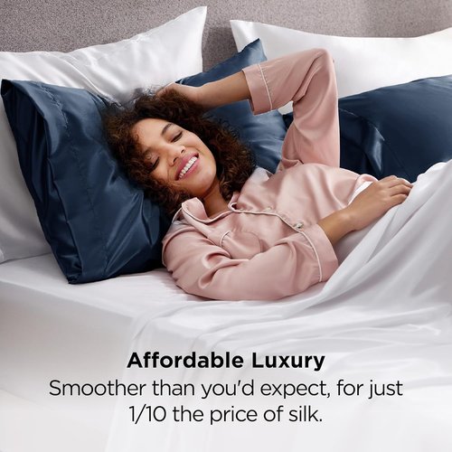 Bedsure Satin Pillowcases - Luxurious Silk-Like Queen Size Set of 2 | Envelope Closure, Blue, 20x30 Inches