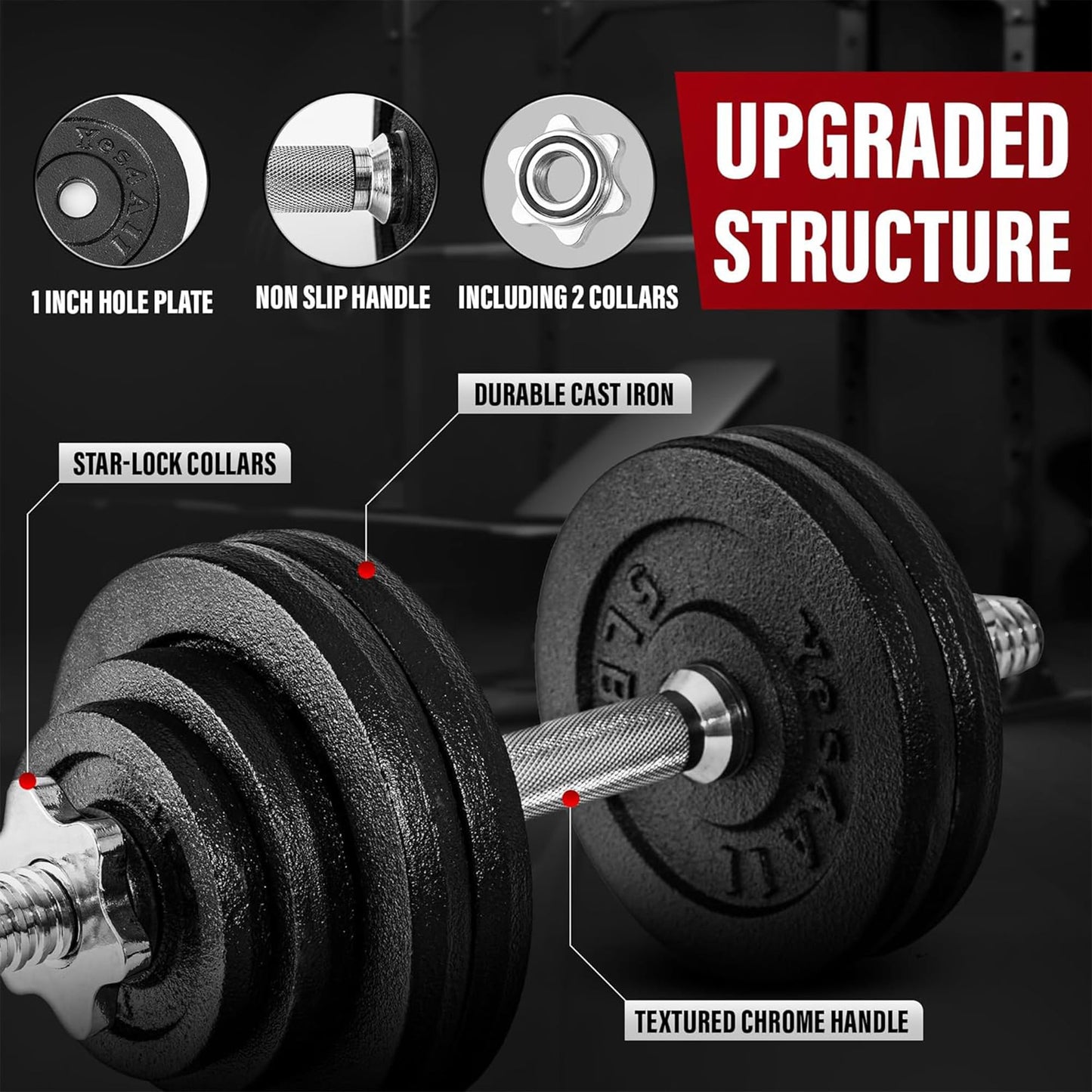 Yes4All Dumbbell Adjustable - 50lbs + Connector
