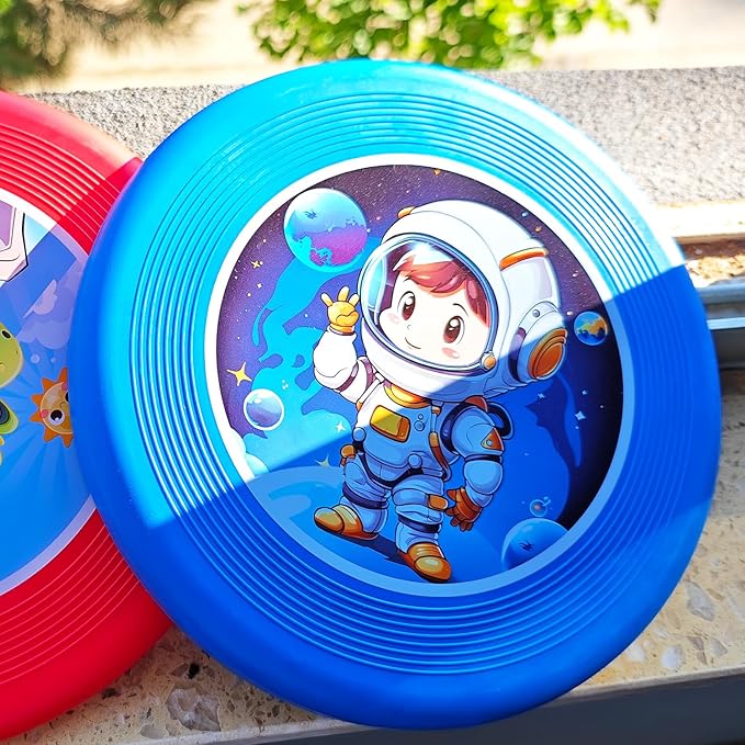 Boy Games Flying Disc 2 Pack 9.5" Soft TPR for Kids Cartoon Dinasour Outdoor Flyer Gift in Red Blue Color Backyard