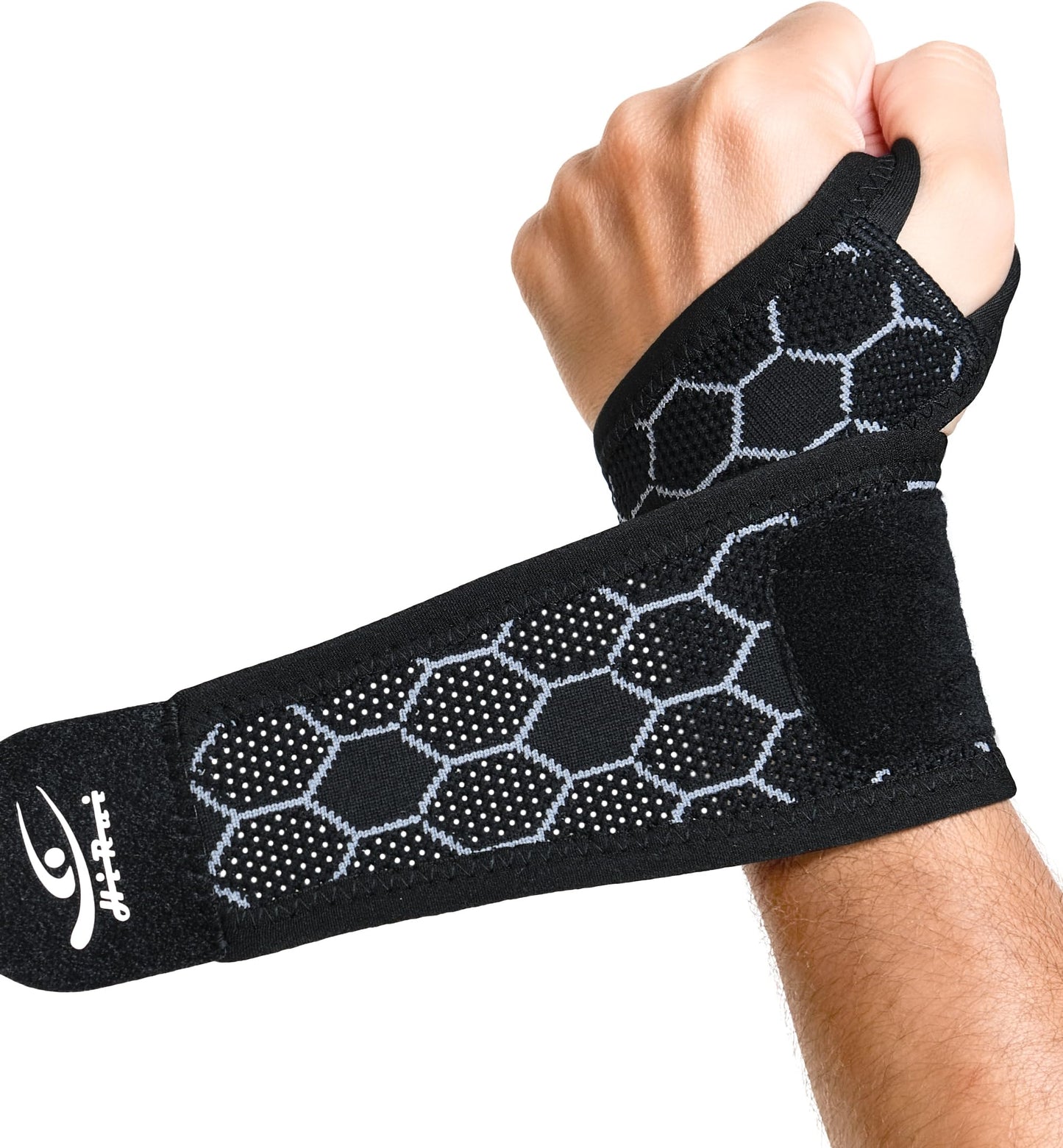 HiRui Upgraded 3D Knit Breathable Wrist Brace Wrist Wrap, Extended Length Adjustable Compression Strap, Elastic Support for Wrist Pain Relief, Carpal Tunnel, Sports, Gym & Daily Use (1, Black)