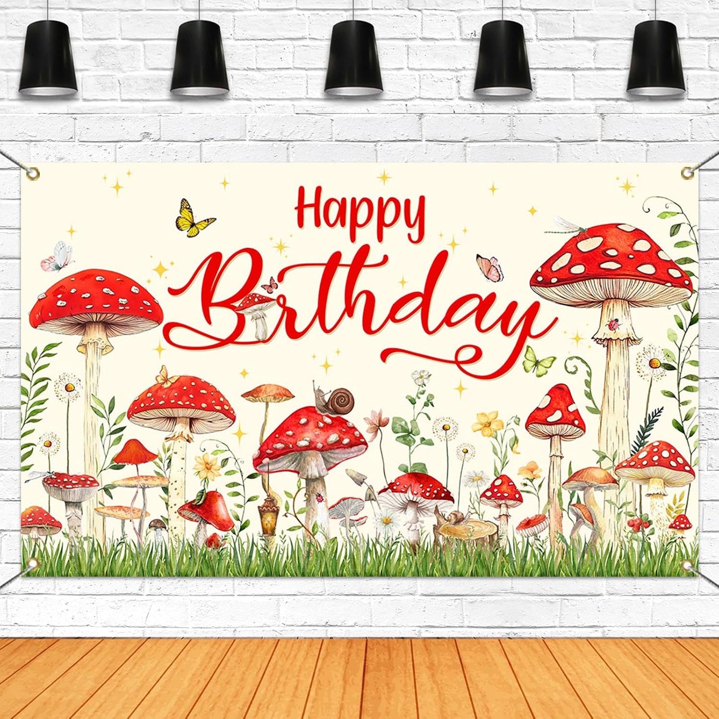 Mocsicka 70.8x43.3 inch) Mushroom Birthday Banner Backdrop Red Mushroom Birthday Party Banner Mushroom Birthday Party