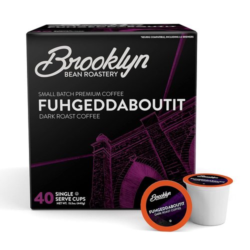 Brooklyn Beans Fuhgeddaboutit Gourmet Coffee Pods - Bold Dark Roast for Keurig 2.0, 40 Count