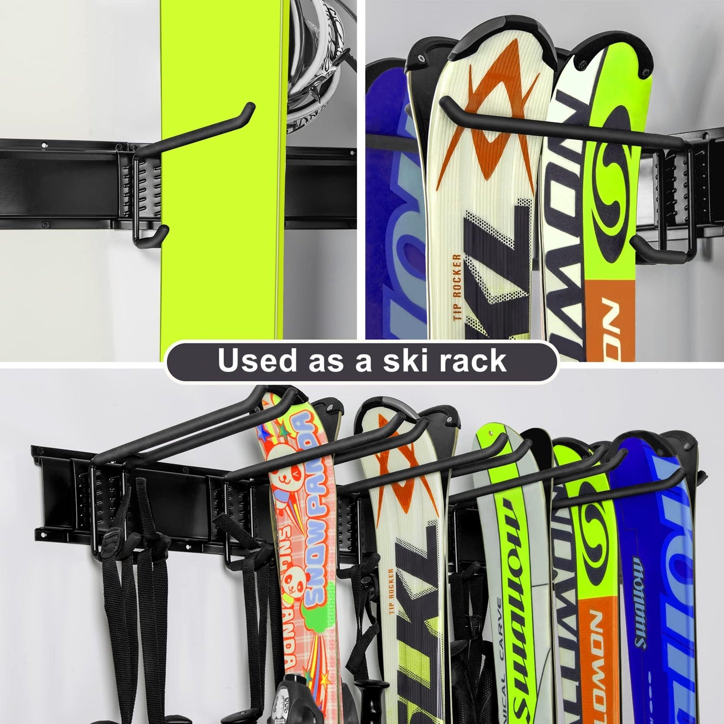 TORACK Garage Storage Organizer Systems, Wall Mount Overhead shelving, 48 inch Heavy Duty Steel Tool Racks, 6-Pack 12'' Double Hooks, 48 inch by 7 inch Floating Shelves, up to 1200Ibs