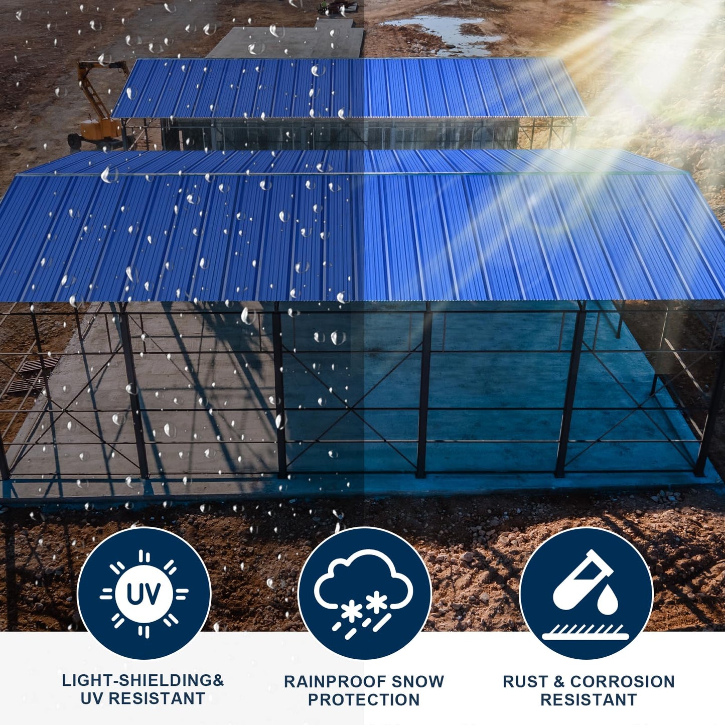 13 Pack PPGI Metal Roofing Panels, 66" x 36", 28 Gauge, 214 Sq. Ft. Coverage, Prepainted Galvanized Steel Sheets for Residential, Commercial, Pergolas, Gazebos, Fencing, and Patio Roofs（Blue）