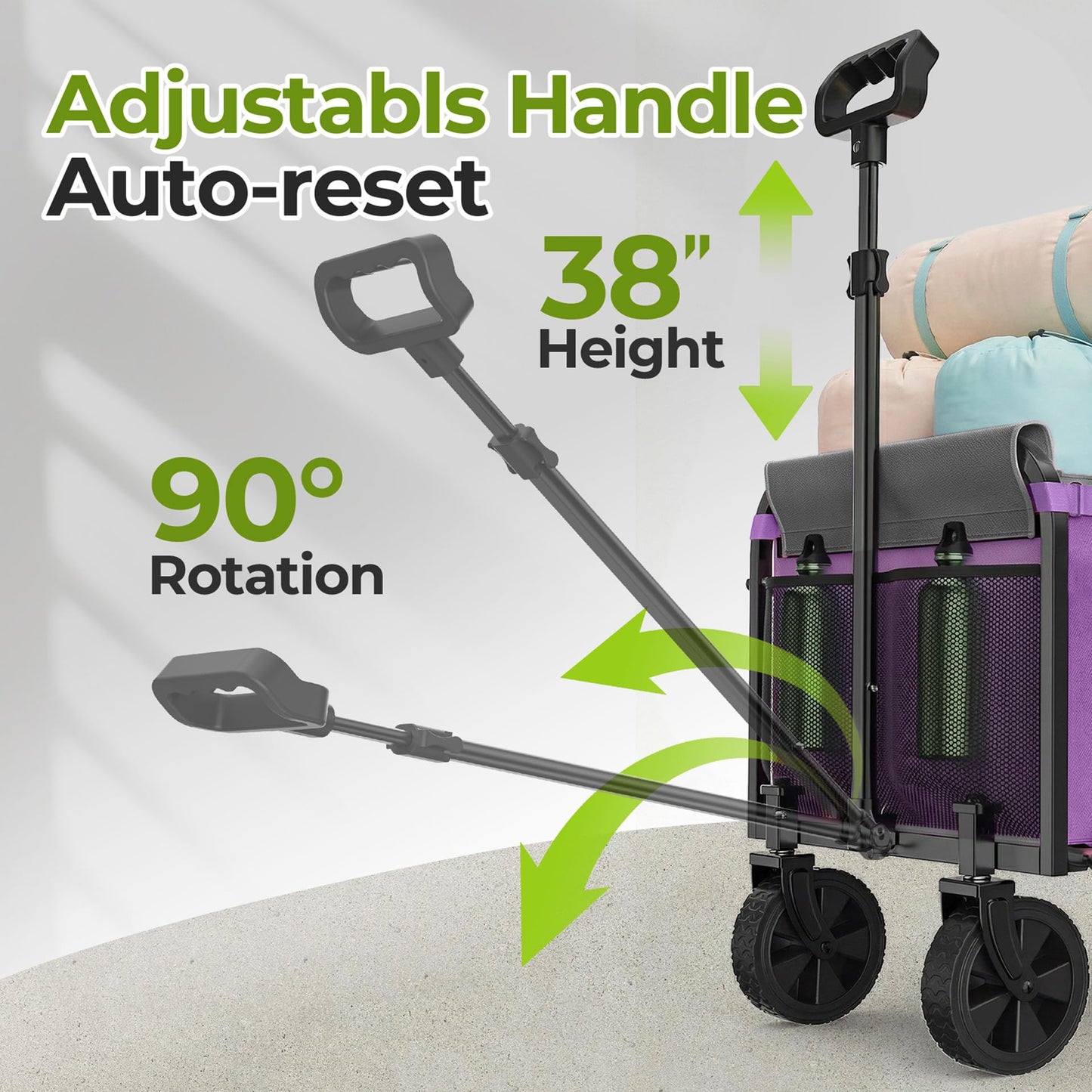 Aimnny Wagons Carts Foldable, Lightweight Collapsible Utility Wagon-220LBS Capacity One-Side Full Zipper, Side Load No Lifting for Light Camping, Grocery, Shopping, Sports & Apartment Moving (Purple)