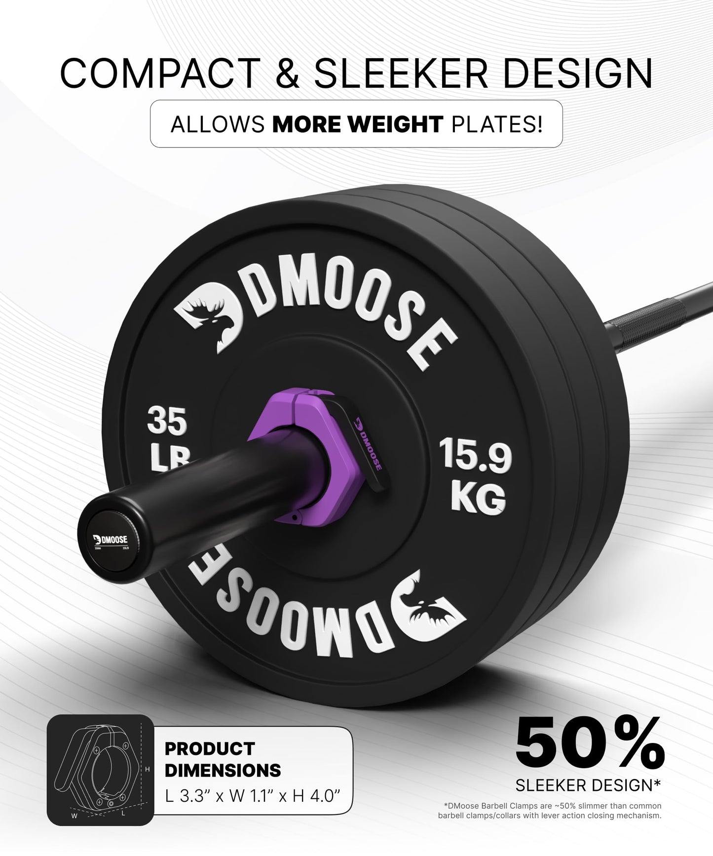 DMoose Barbell Clips (Pair) - Quick Release Olympic Barbell Clamps with Anti Slip TPR Grip, 2" Barbell Collars for Secure Weightlifting & Powerlifting (Purple & Black - Magnetic)
