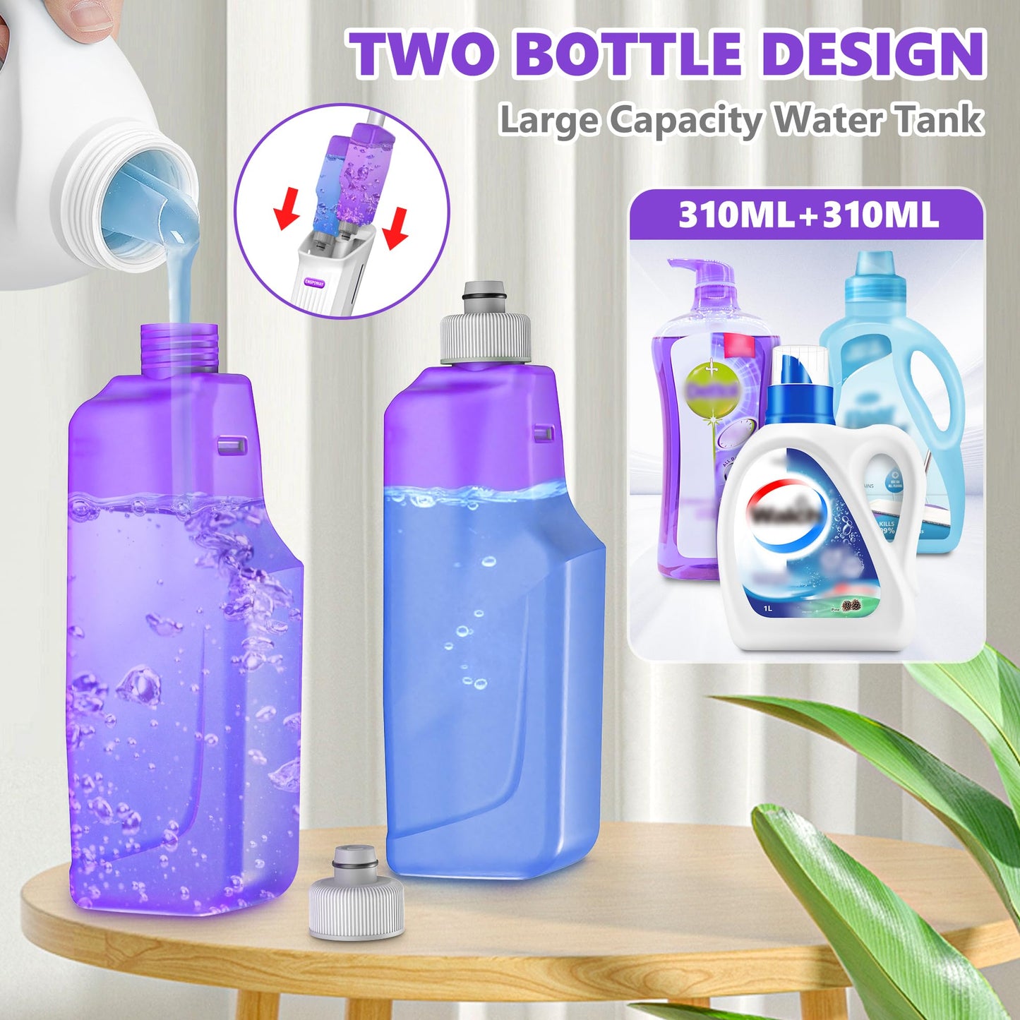 Double Bottle Spray Mop Series - Enspoway Dust Floor Mop with Washable Pads x3 for Wet Dry Home Bathroom Office Commercial for Hardwood Laminate Wood Marble Tiles Ceramic Floor Cleaning