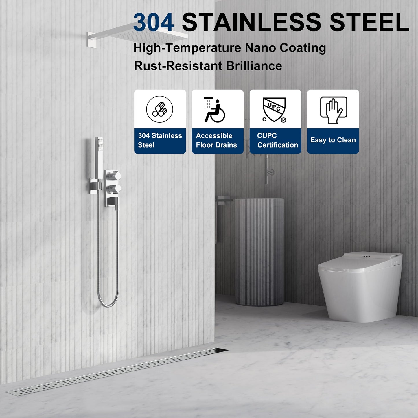 Neodrain 60 Inch Rectangular Linear Shower Drain with Brick Pattern Grate, Brushed 304 Stainless Steel Bathroom Floor Drain, Shower Linear Drain &Leveling Feet, Hair Strainer, CUPC Certified