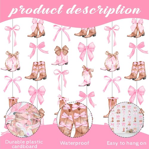 Cowgirl Bow and Boots Garlands - 8PCS Coquette Western Hanging Decorations for Bachelorette Parties