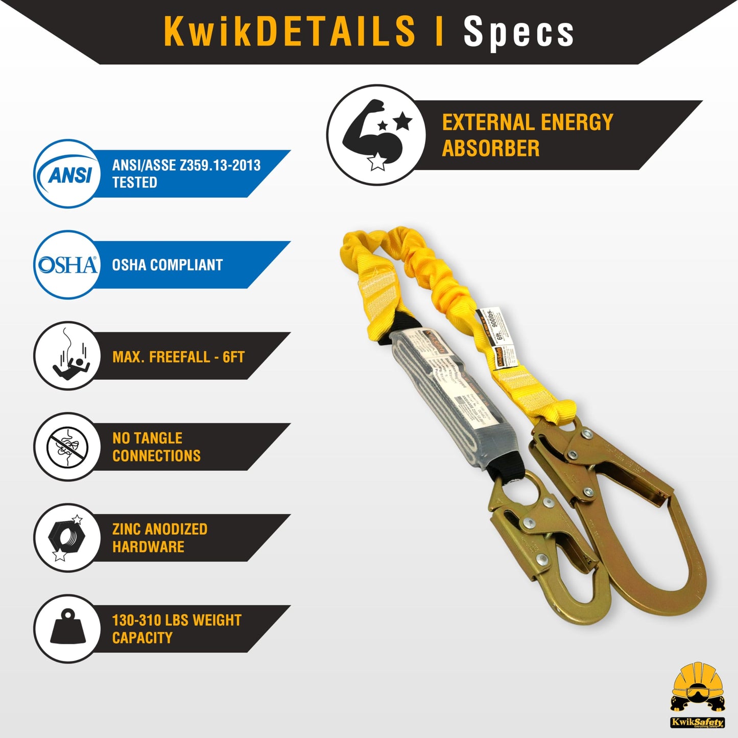 KwikSafety - Charlotte, NC - HURRICANE Safety Harness [LANYARD KIT] Premium Padded Back Support ANSI OSHA Full Body Fall Protection Equipment Construction Tower Roofing Forklift Boom