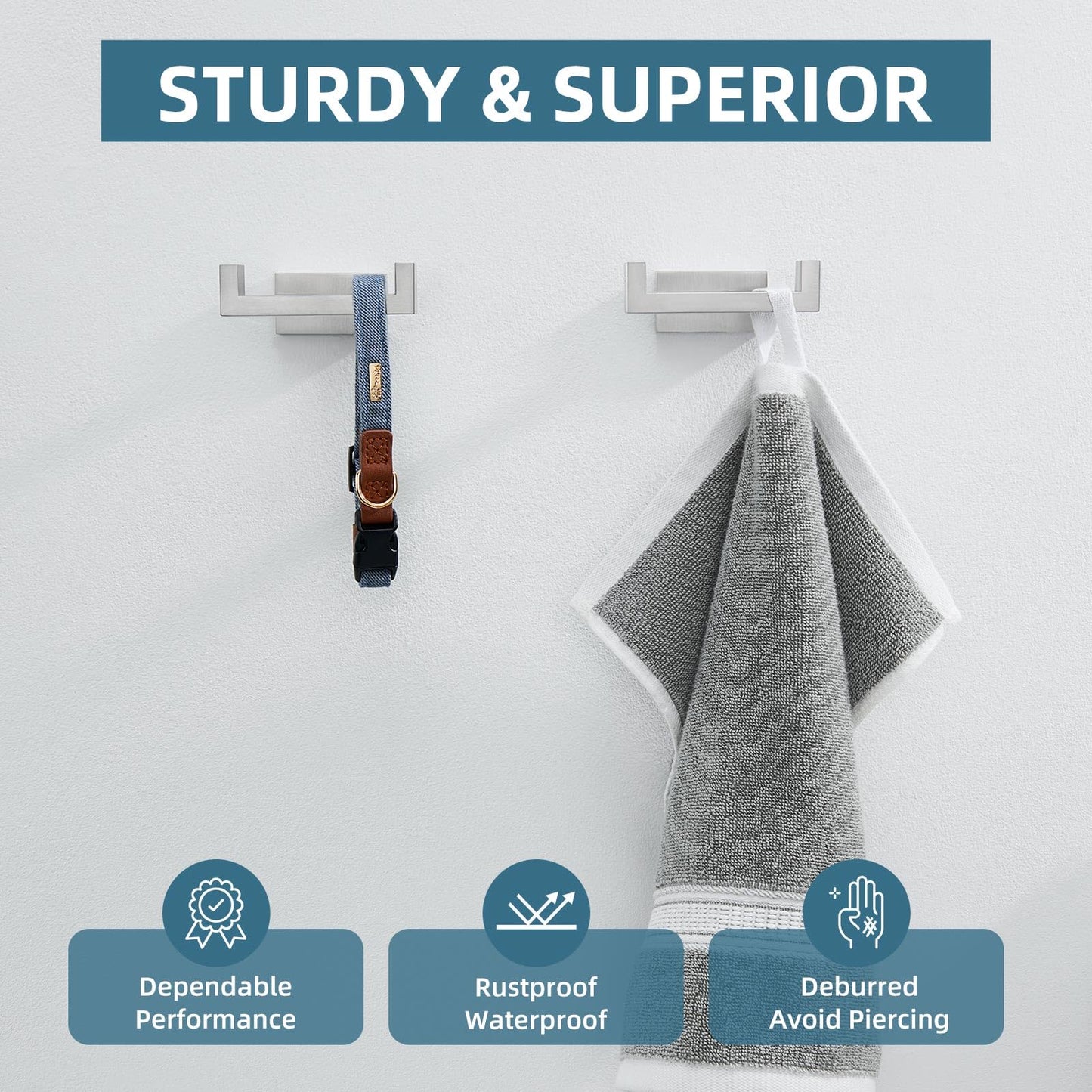 Angle Simple Bathroom Double Hook 2 PCS, SUS304 Stainless Steel Hand Towel Holder, Bath Towel Hanger, Modern Robe Hook for Wall, Brushed Nickel