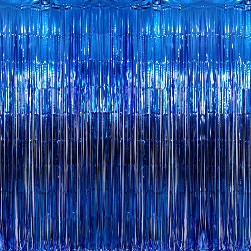 GOER Metallic Tinsel Foil Fringe Curtains - 3.2 ft x 9.8 ft Navy Blue Party Backdrop | Perfect for Birthdays, Graduations & Weddings