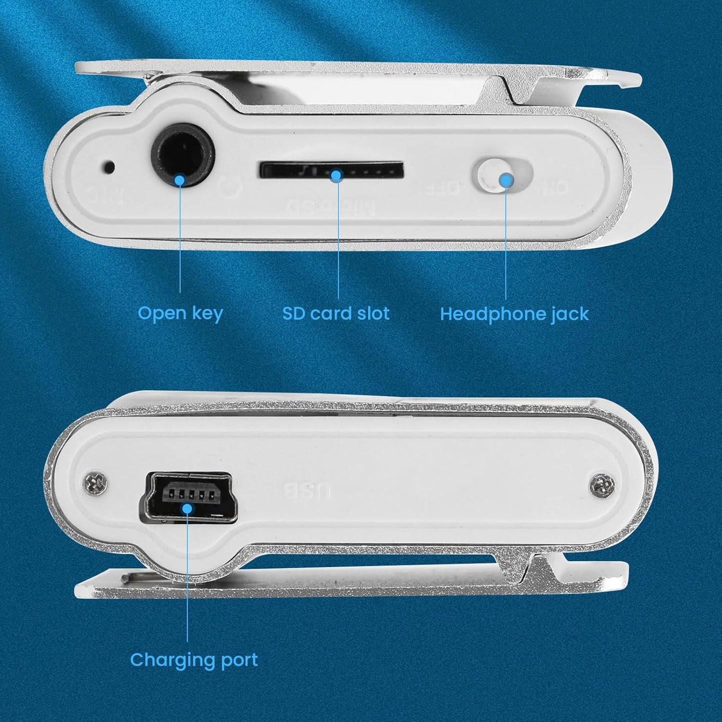 SALALIS MP3 32GB Music Player with Clip, USB & LCD Screen, Supports Memory Card, Earphone & USB Cable (Silver)