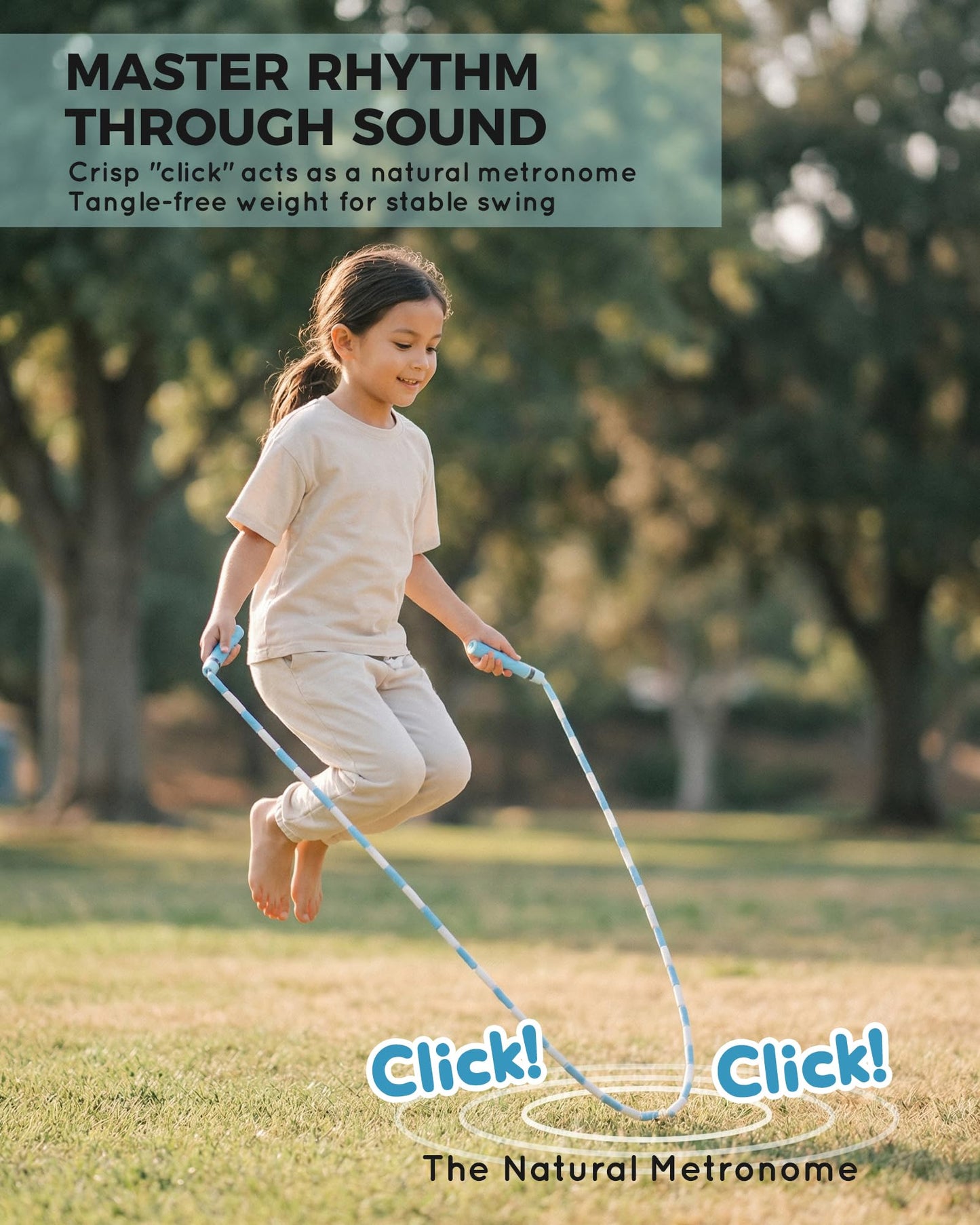 YUEDONG Adjustable ULTRA-SOFT Beaded Jump Rope for Kids Beginners - Tangle-Free Skipping Rope with Marshmallow-Soft TPU Beads, Ergonomic Thumb Groove Anti-Slip Handles, Crisp Rhythmic Click Sound & Waterproof Name Tag Sticker for Safe Fun Exercise (1, PIN