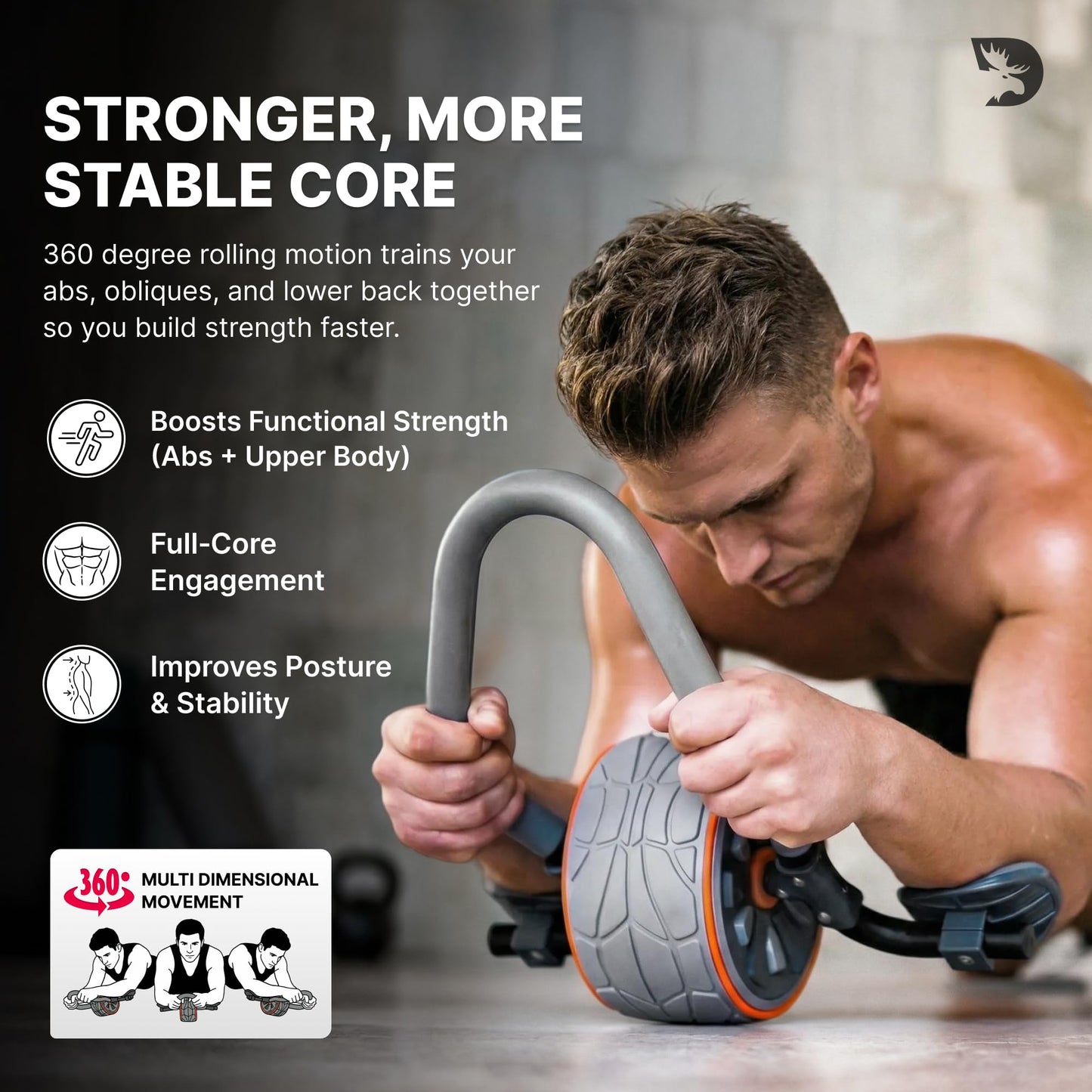 DMoose Fitness Ab Roller Wheel with Elbow Support & 2 Knee Pads - Abdominal Exercise Trainer for Core Strength Training - Ultimate Abs Workout Equipment for Home and Gym - Ab Machine for Men & Women (Grey)