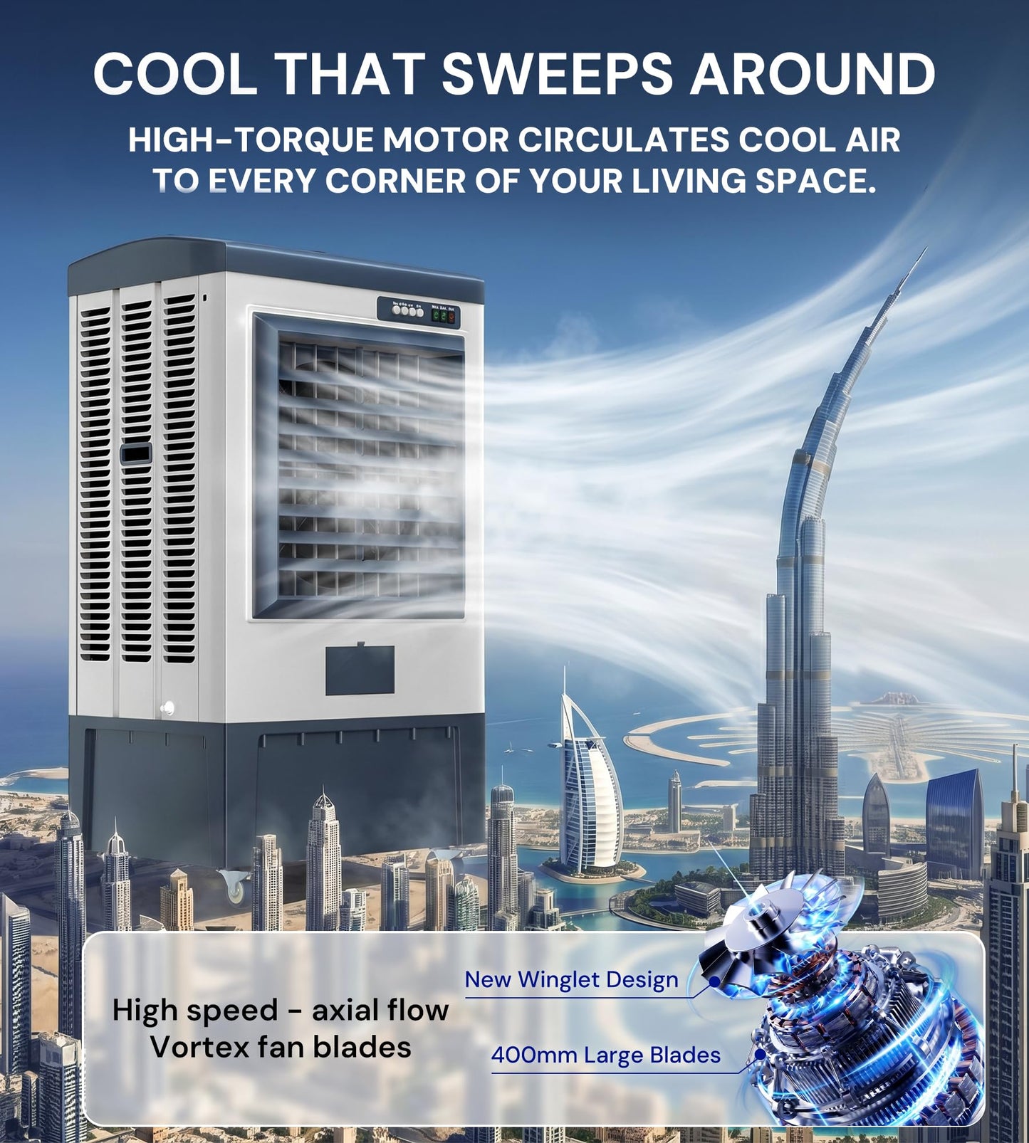 Landeagle 49″ Swamp Cooler Air Conditioner, 6500CFM Portable Evaporative Coolers with 19 Gal Tank,120°Oscillation, Outdoor Cooling Fan with Continuous Auto Fill for Patio Garage Industry Commercial