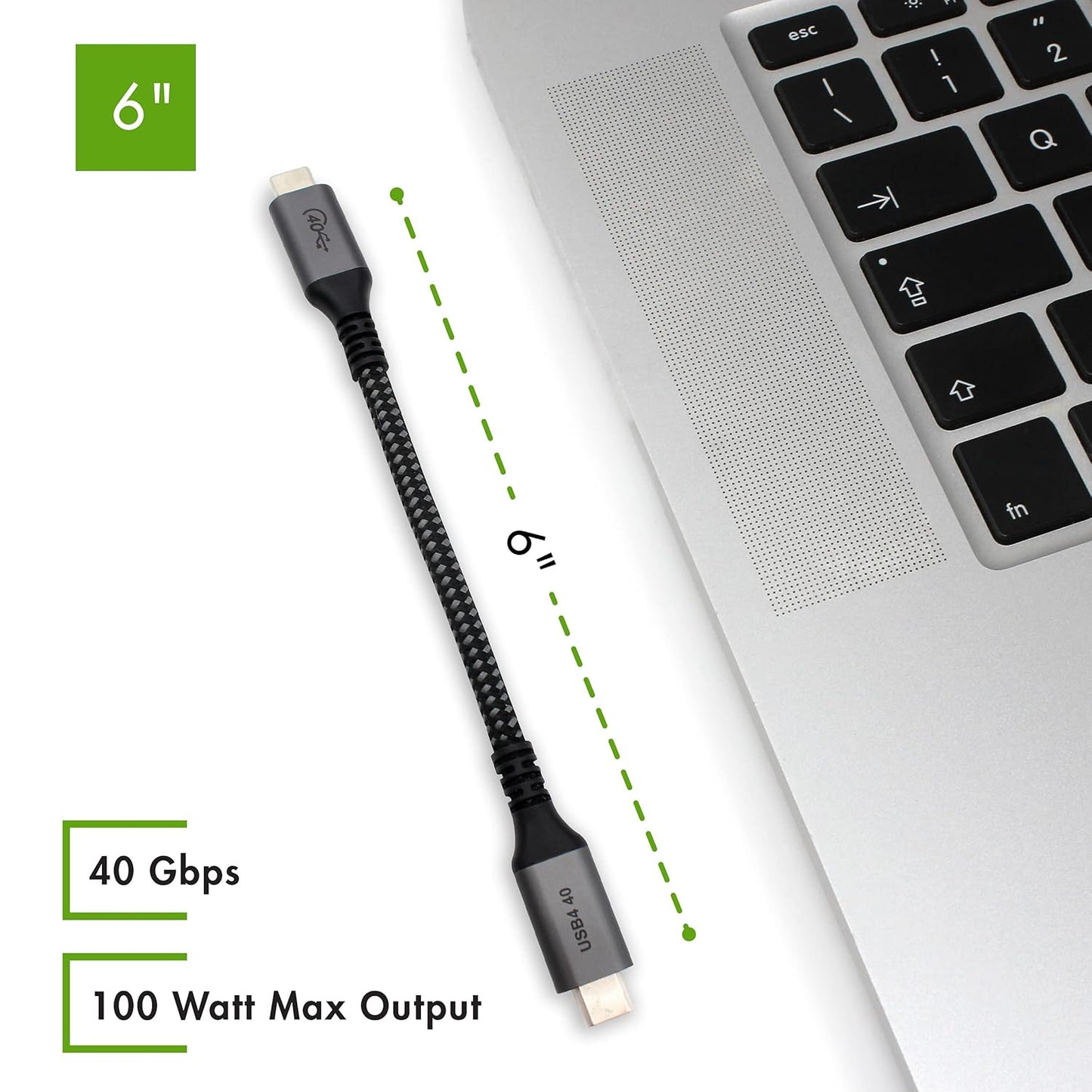Vebner 6-Inch USB4 40Gbps 100W (20V, 5A) 3 (2-Pack) Extra Short Cable - Supports Charging - Compatible with Thunderbolt