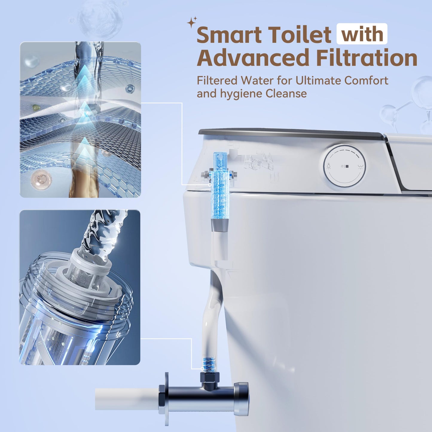 Uncle Brown Smart Toilet with Powerful Flush, for Low Water Pressure, Luxury Smart Toilet built-in bidet with Instant Warm Water, Auto Open& Close Lid and Kick Control, Deodorization, Night Light