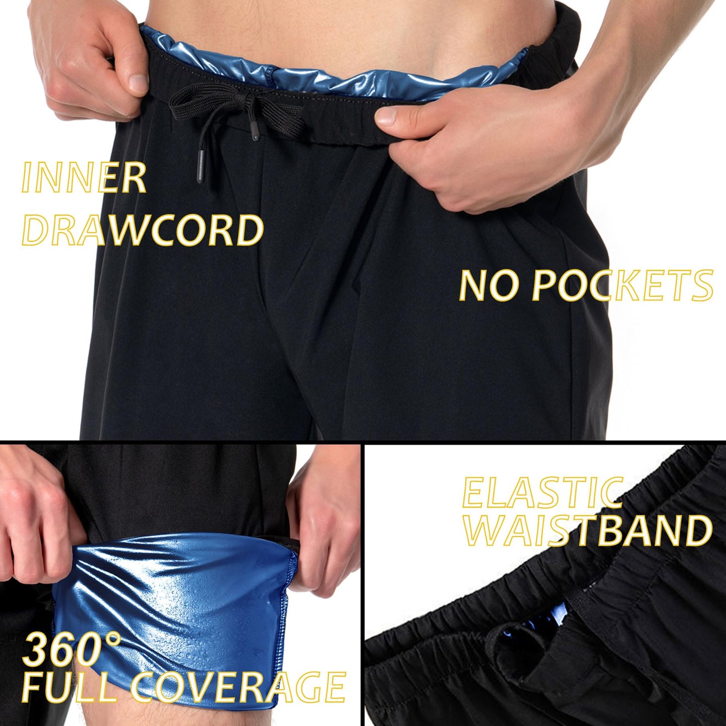 Sauna Shorts for Men Sweat Pants with Drawstring, Heat Trapping Sweat Shorts Sauna Suit for Men Workout Gym Exercise