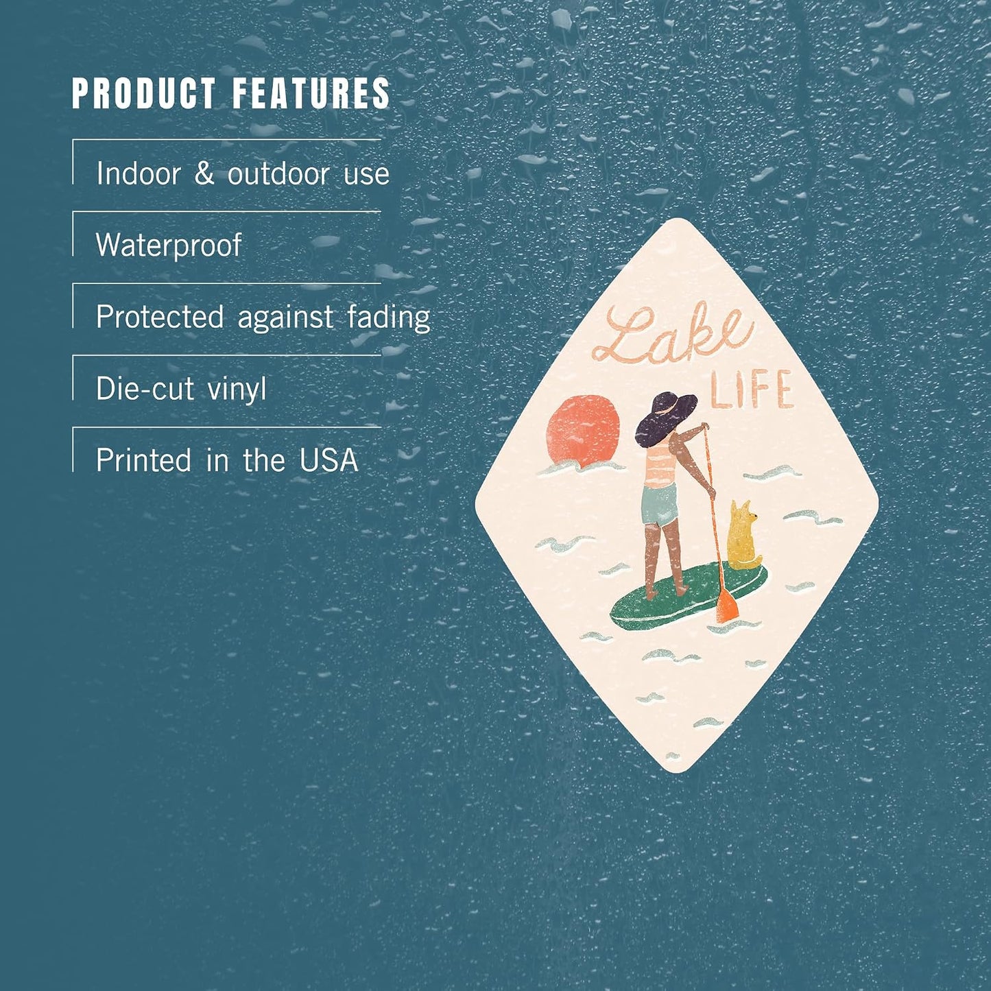Summer Lantern Press Sticker Vintage Series, Lake Life Paddle Board, Die Cut Vinyl, (Waterproof Decal for Cars, Water