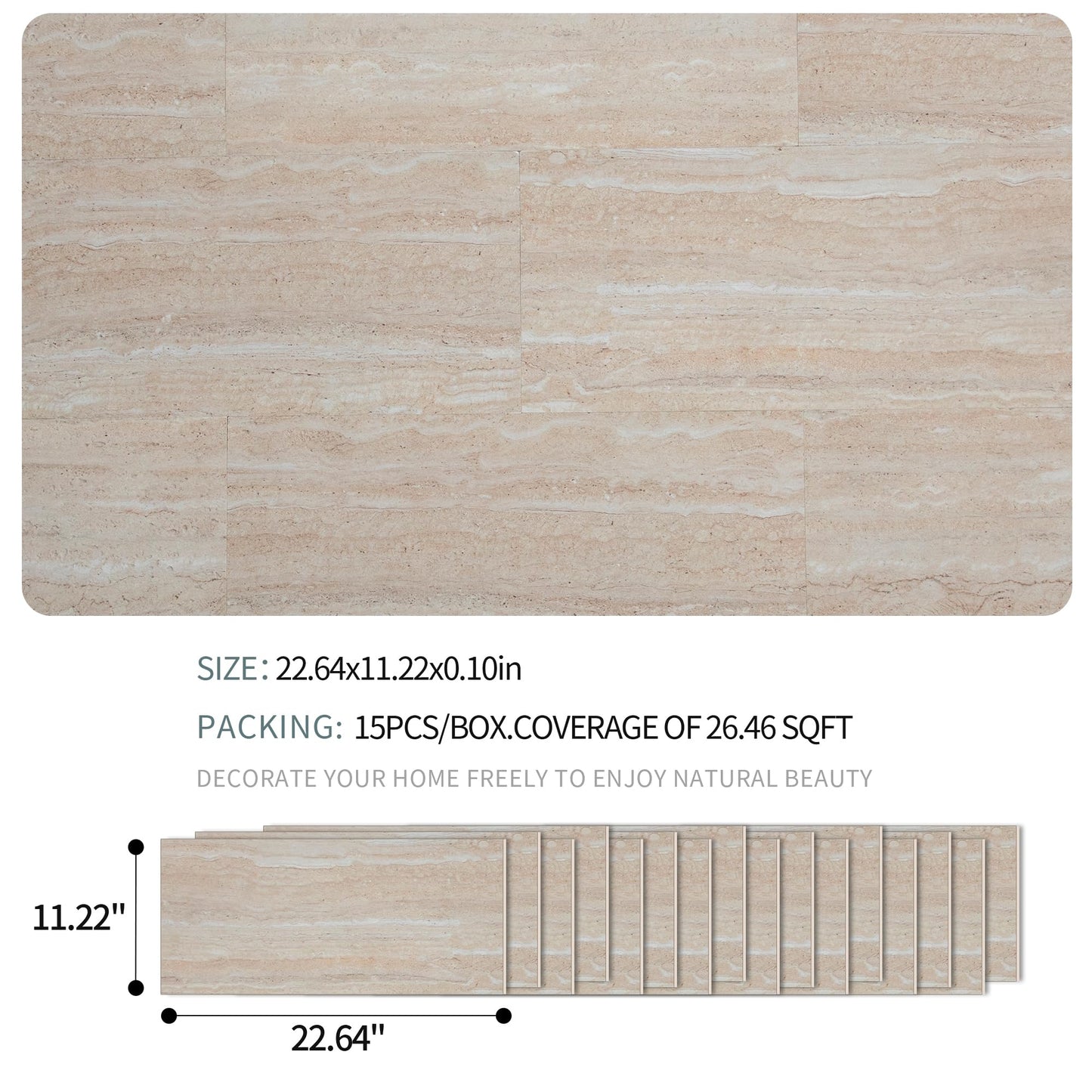 SINGULARWOOD 15pcs/26.46 sq ft Soft Stone Wall Tiles, Flexible Rock Travertine Panels for Interior and Exterior Walls-Stone Natural.