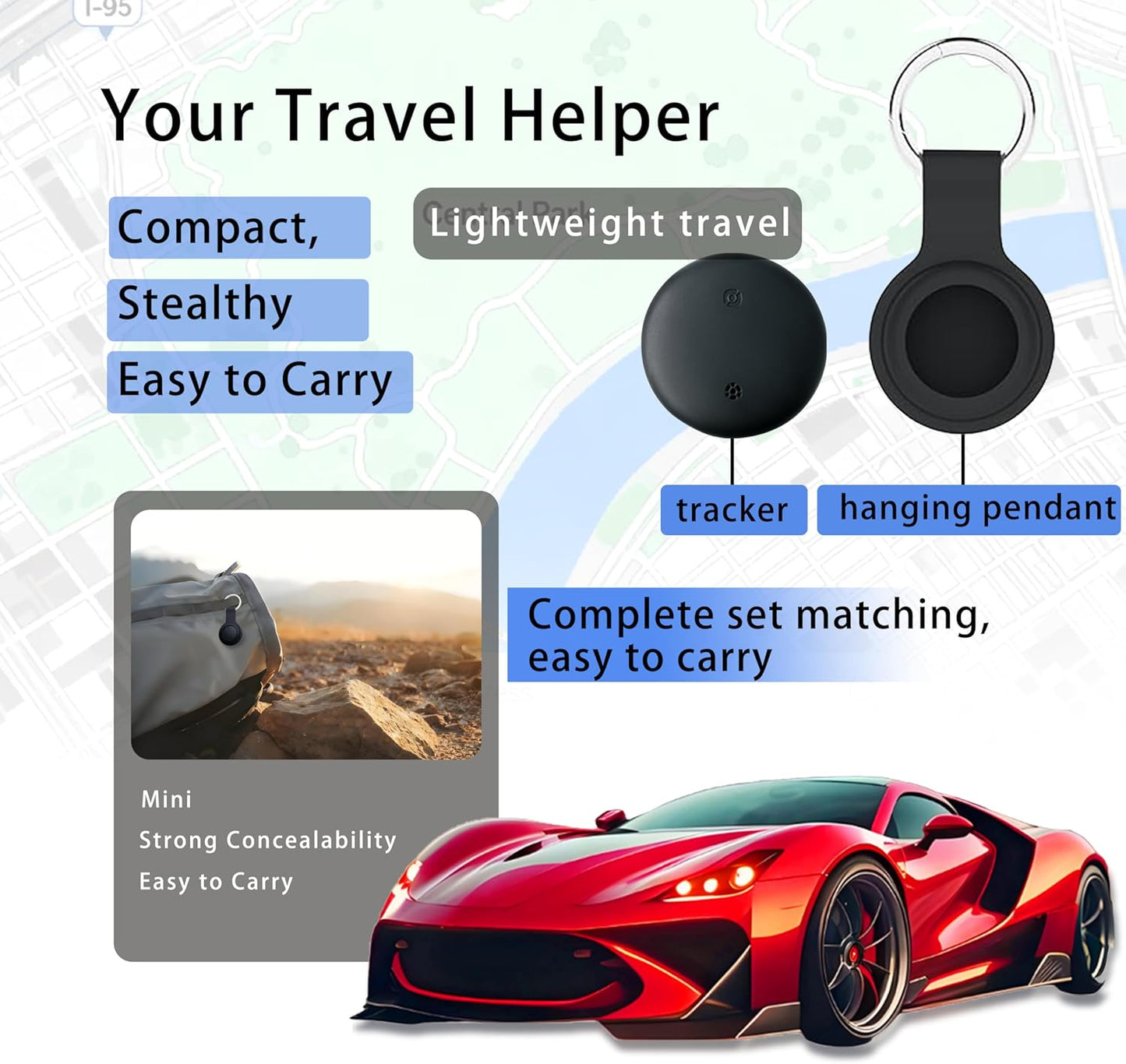 Naibudx 1-Year Car GPS Tracker No Subscription fees Required, Ultra-Strong Magnetism, mini-Sized and Portable, with a