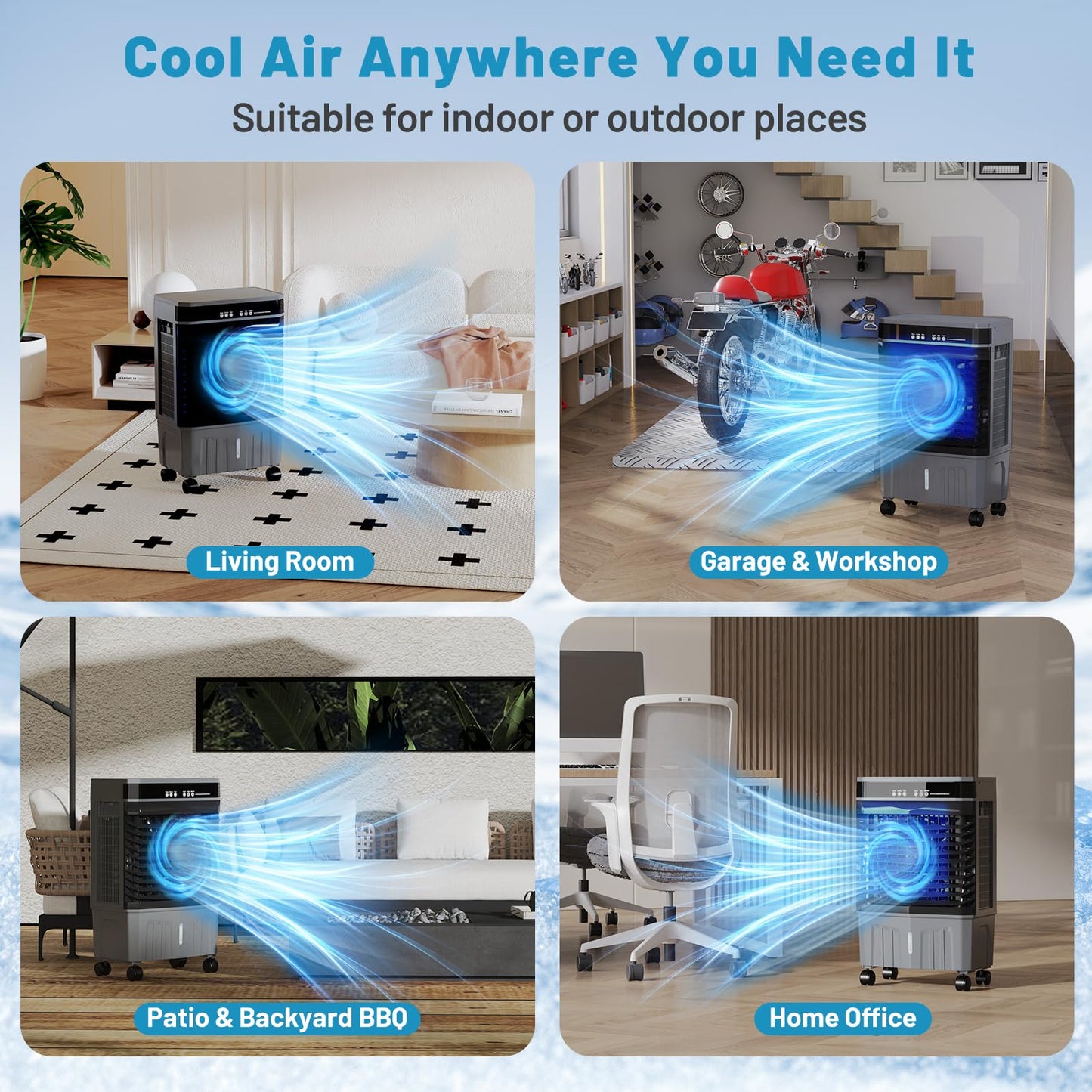 Auertech 5.3 Gal Swamp Cooler, 1800 CFM Evaporative Air Cooler with Water Tank & 4 Ice Packs, Evaporative Cooler with 12H Timer, 120°Oscillation, Portable Cooling Fan for Bedroom Home Office Garage
