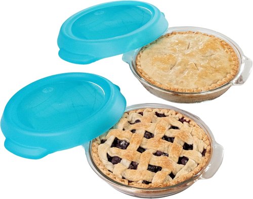 Libbey Baker’s Premium Glass Pie Plate Set - 2 Stackable Casserole Dishes with Lids for Pies & Quiches