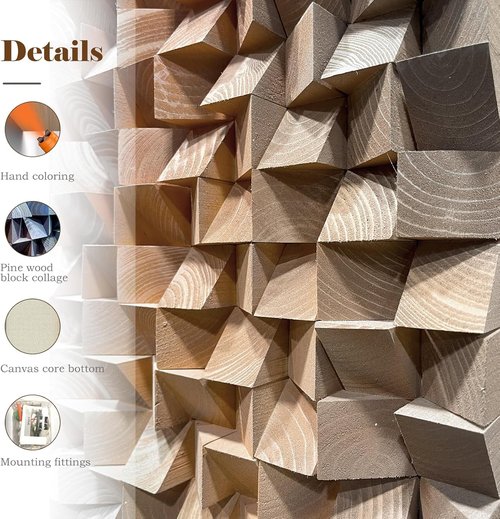 LIUZEYUE 3D Wall Art - Modern Abstract Solid Wood Mosaic Panel in Blue, White & Orange | 23.6x47.2 Inches