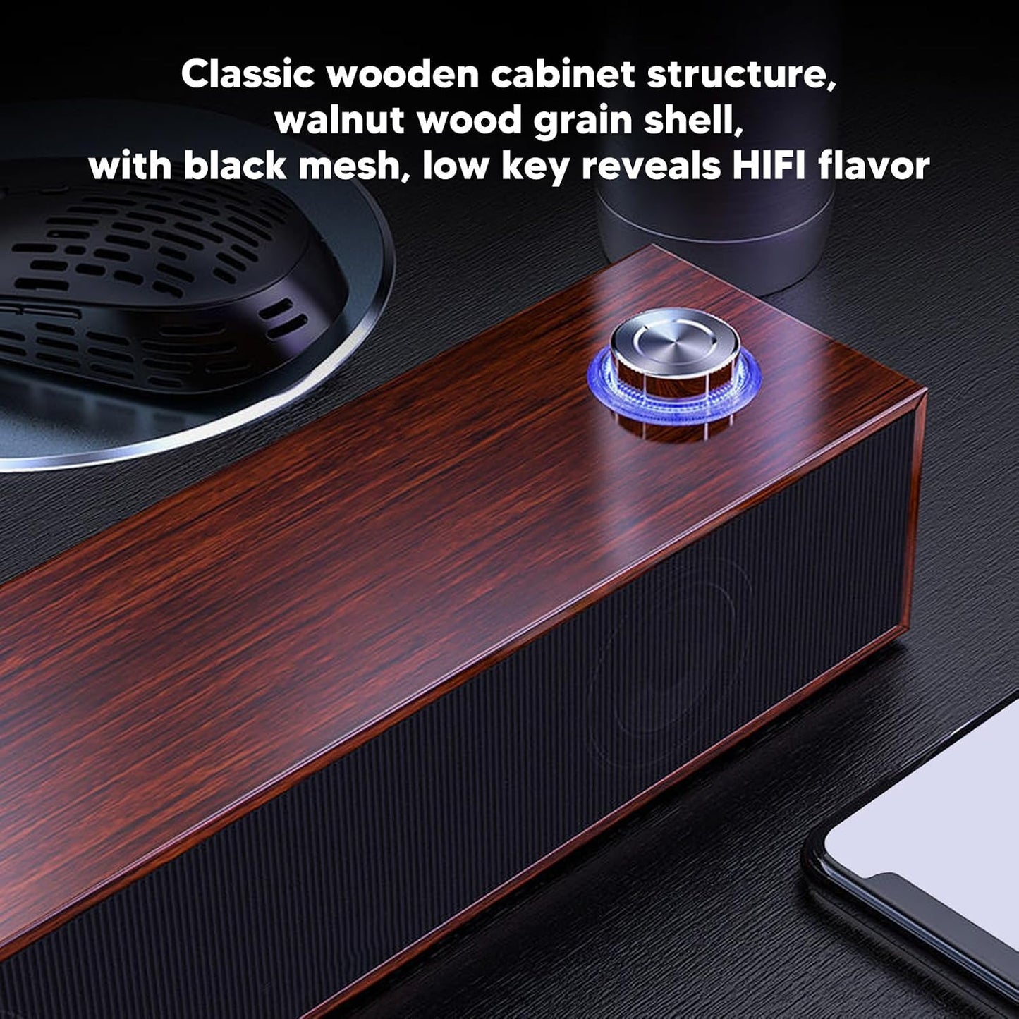 Diyeeni 3.5mm 1.2m Wooden Computer Speaker, USB Powered PC Speakers, HiFi Stereo Sound Computer Sound Bar for Desktop