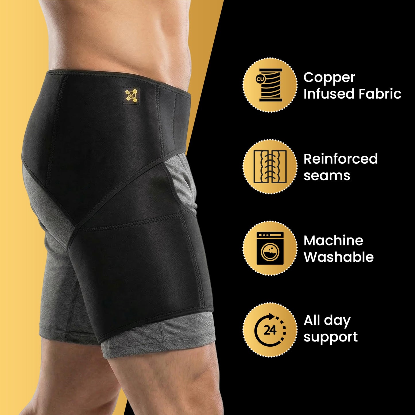 CopperJoint Adjustable Hip Brace for Women and Men, Black, One Size-Hip Support Brace for Groin, Hamstring, Thigh,Bursitis & Hip Arthritis, Left or Right Wear, Ideal for Daily Active Use