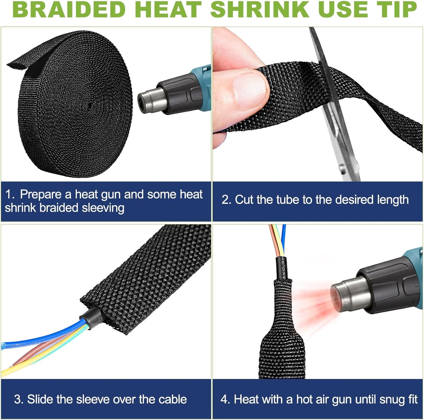 Tsmhisd 2:1 (1/2"-25ft) Heat Shrink Wire Loom Braided Cable Sleeves,Heat Resistant Fabric Woven Shrink Tubing Wiring