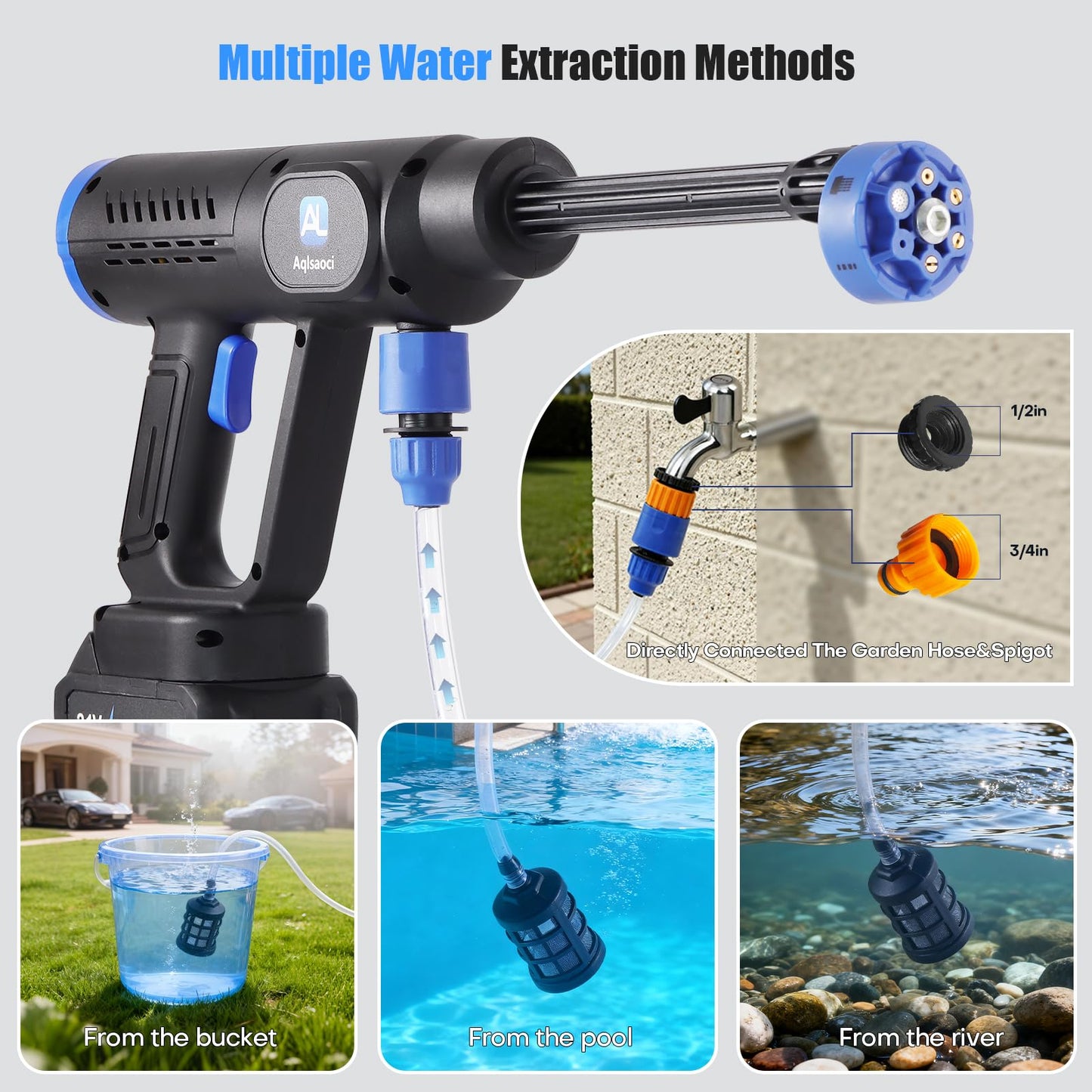 Cordless Portable Cleaning Tools, Brushless Portable Power Machine with LCD Display,100 Levels Adjustable,2×21VRechargeable Batteries 6-in-1 Nozzle Sprayer for Car,Patio,RV,Fence & Yard Cleaning