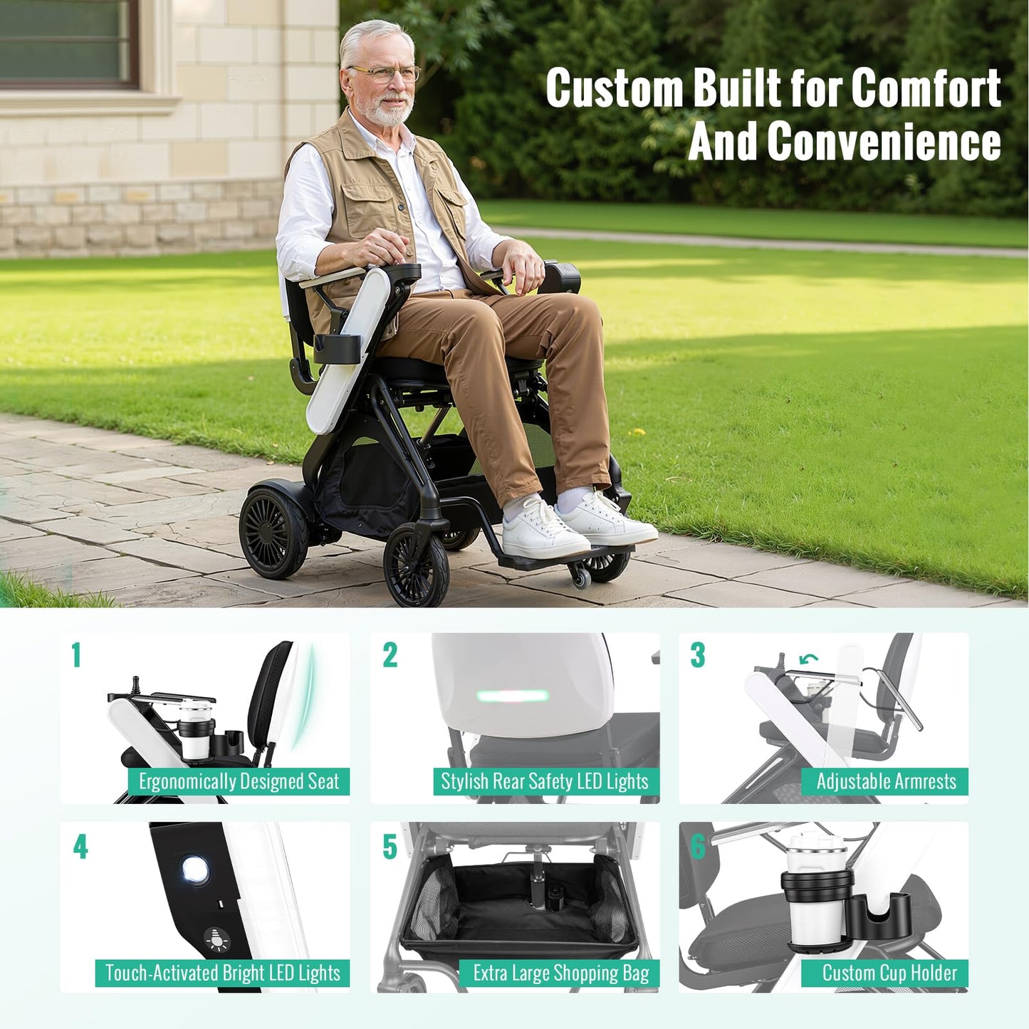 Auto Folding Electric Wheelchair, Phone Remote Control, 35LBS Ultra-Lightweight, Touch-Activated Bright Front Light, Powered Mobility Chair for Adults Seniors with Ergonomic Memory Foam Cushion