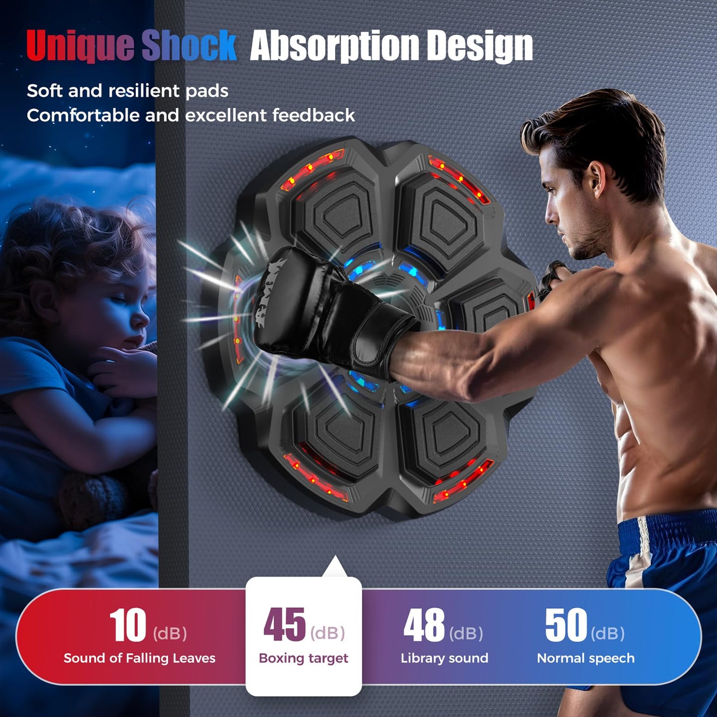 Music Boxing Machine for Adults Kids,Smart Boxing Pad Training Machine,Wall Target Punching Workout for Kids,Reflex Training Suitable for Home,Office,Gym,Fun Fitness Equipment