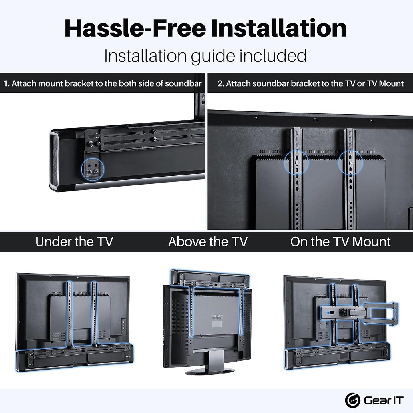 GEARit 22 lbs) Sound Bar Mount, Soundbar TV Bracket (Up to Mount Top or Bottom or Wall Hold, Height and Depth