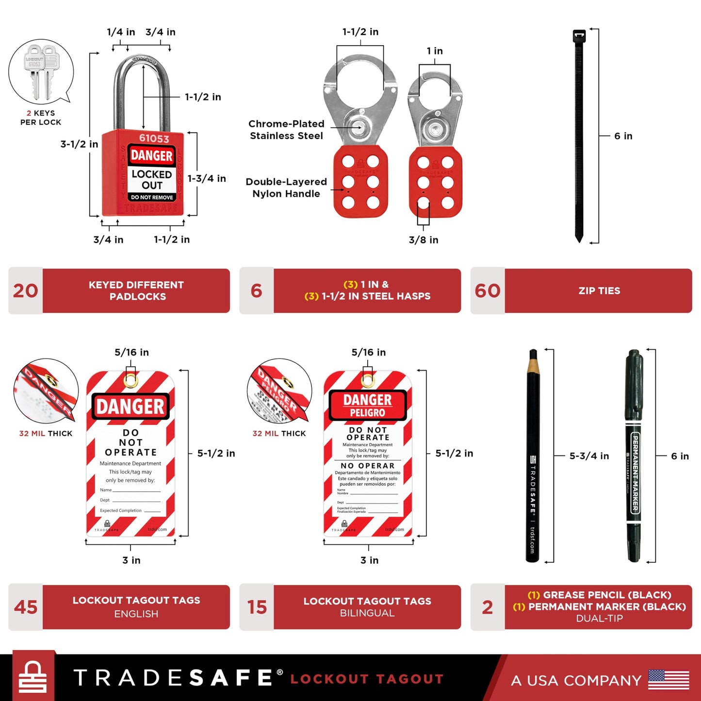 TRADESAFE Lockout Tagout Station with 20 Keyed Different Loto Locks, 6 Lockout Hasps, 60 Lock Out Tags, Lock Out Tag Out Kit Station, Lock Out Kit Cabinet 22-1/2 x 18 x 3 inches