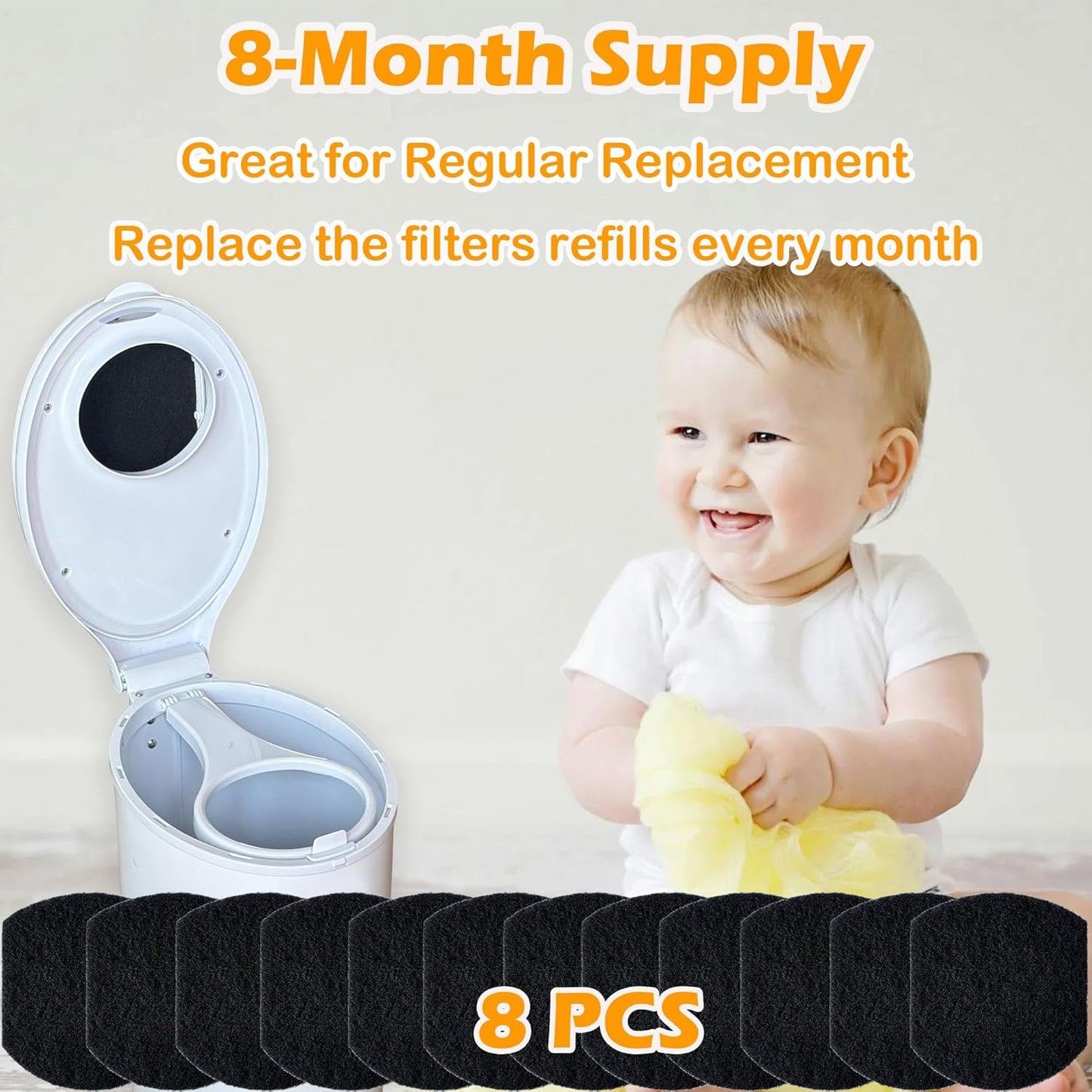 Ubbi Odor Removing Refills - 8 Pack Carbon Filter for Diaper Pail | Fresh Home Solution