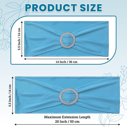 MDS Spandex Chair Sashes - Universal Fit Elastic Stretch Bands with Buckle for Weddings | Blue, Pack of 150