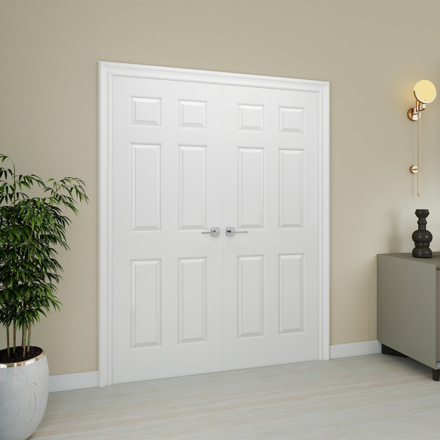 JUBEST 24"x80" Raised 6-Panel Textured White Primed Hollow Core Interior Molded Door Slab, NOT Pre-drilled and NOT Included Hardware, Paintable Interior Door for Pantry, Laundry, Office