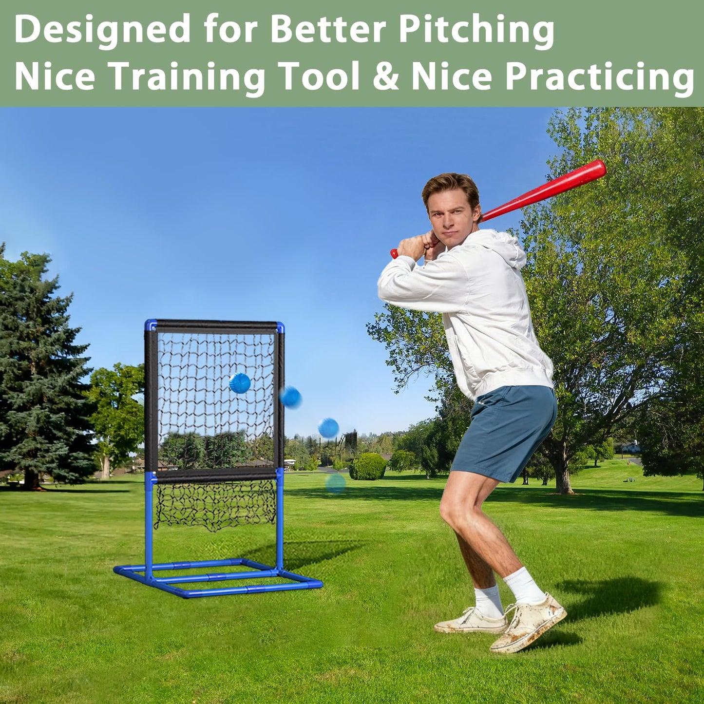 Olpchee Strike Zone Target for Plastic Balls Portable Pitching Training Strike Zone Target Set Up and Assemble Easily(Blue)