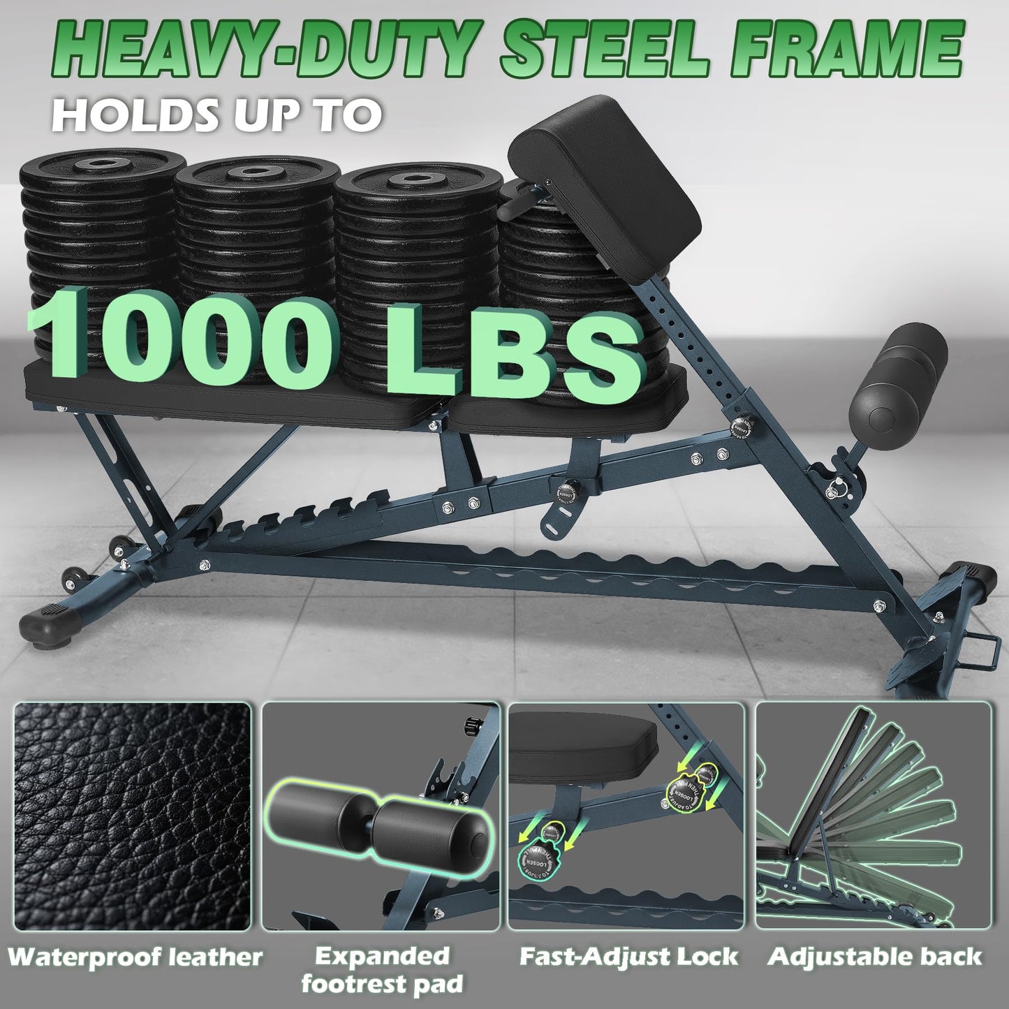 HEMERIS Adjustable Weight Bench with Roman Chair, 1000 LBS Utility Workout Bench for home gym MAX Sit/Decline/Incline Up Bench Press Exercise Equipment 75°to -20°FID Strength Training(Black)