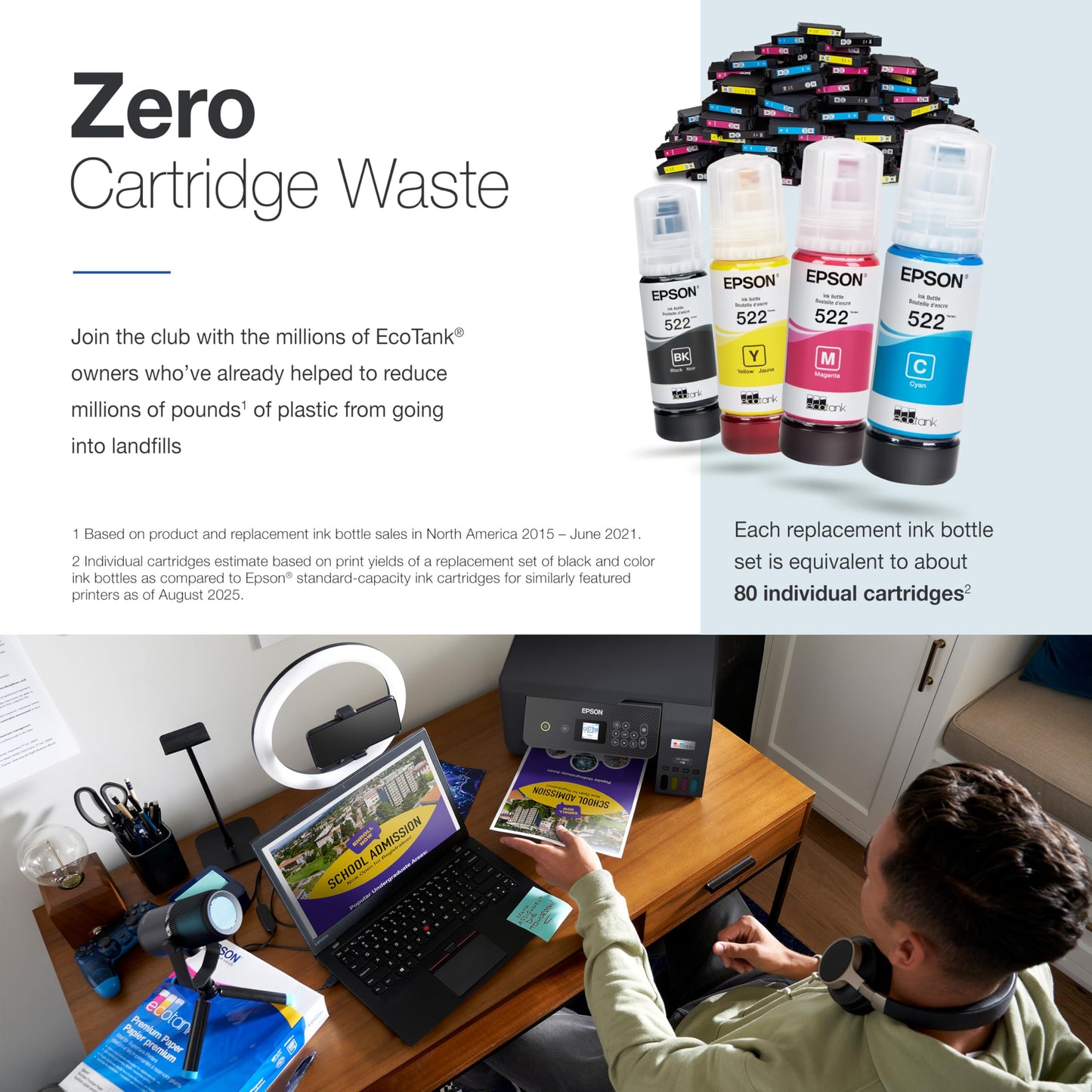 Epson EcoTank ET-2800 Wireless Color All-in-One Cartridge-Free Supertank with Scan and Copy, The Ideal Basic Home Printer - Black
