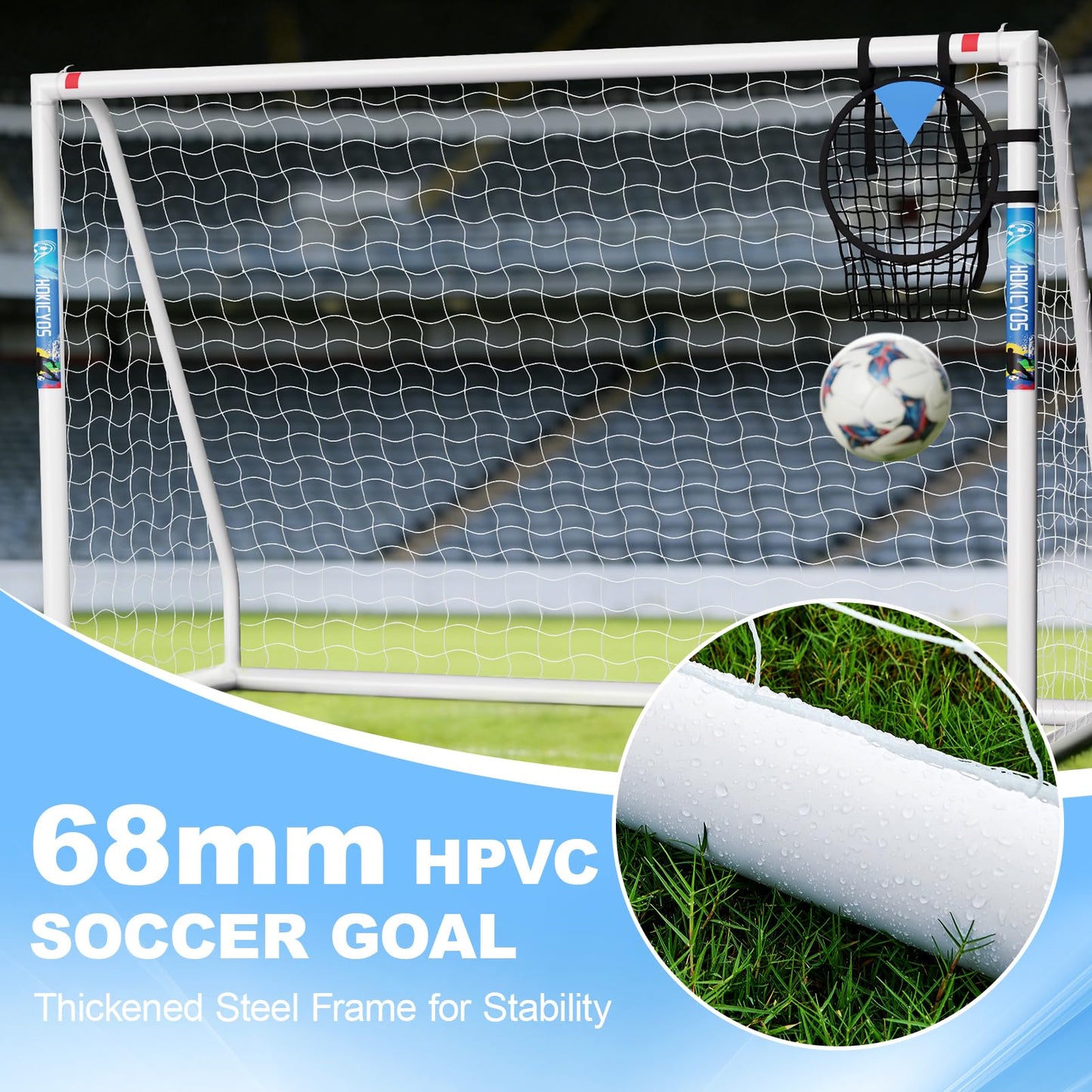 Hokicyos Soccer Goal for Backyard 8×6, 6×4 and 10×6.5 Soccer Goals with Soccer Target Net and Mark Cones, Weatherproof Soccer Goals with One Carry Bag and Net for Adults' Practice or Games