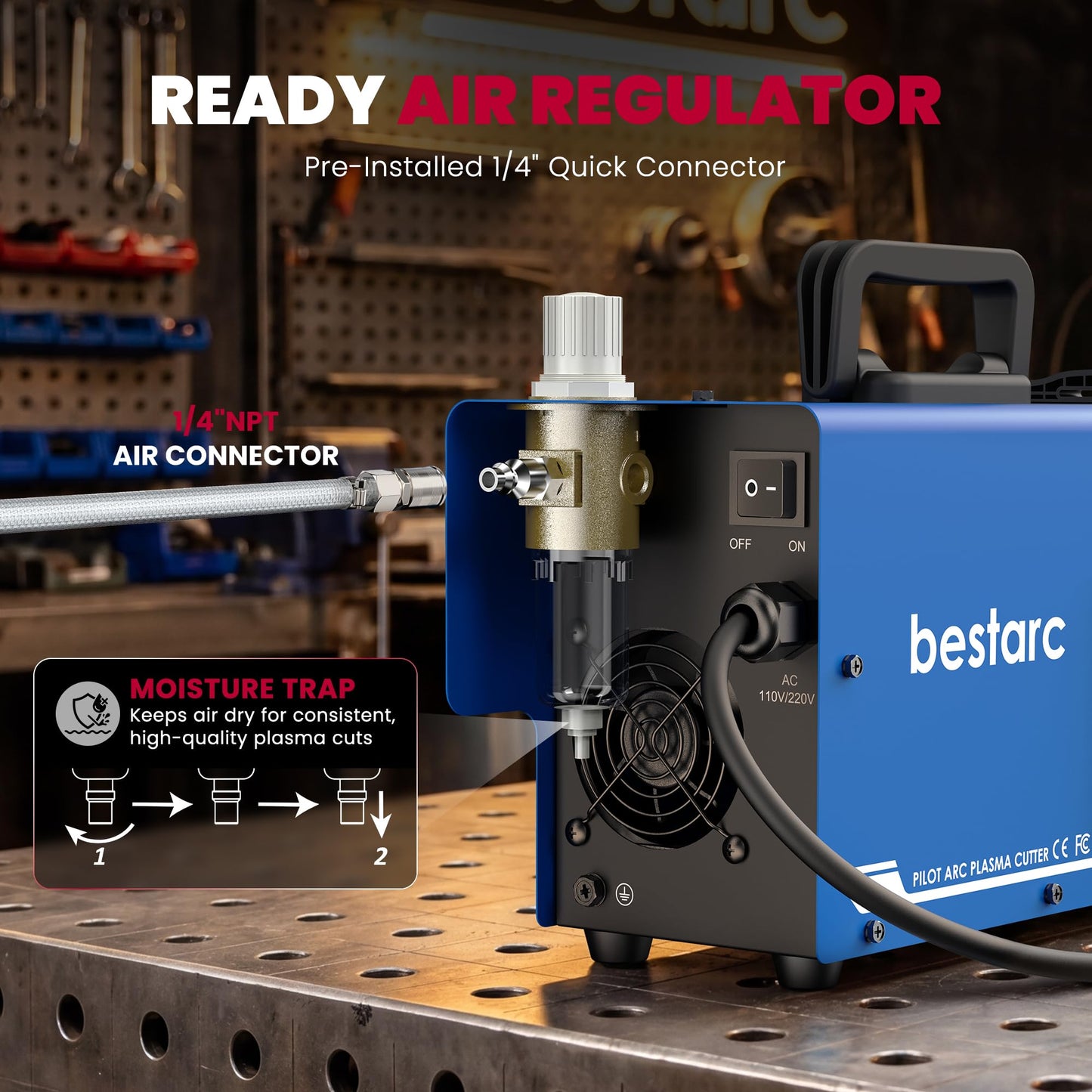 bestarc Pilot Arc Plasma Cutter, [Large LED Display][Air Sensor] 50A Plasma Cutter Machine 110/220V Dual Voltage, 1/2'' Clean Cut 3/4 Inch Max Cut, Post Flow Mesh, 2T/4T for Beginners DIY