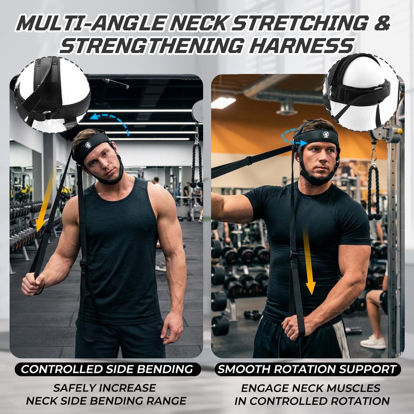 Neck Stretching Training Harness – Adjustable Chin Strap Headgear with Dual D-Rings for Neck Traction, Mobility, and Posture Support
