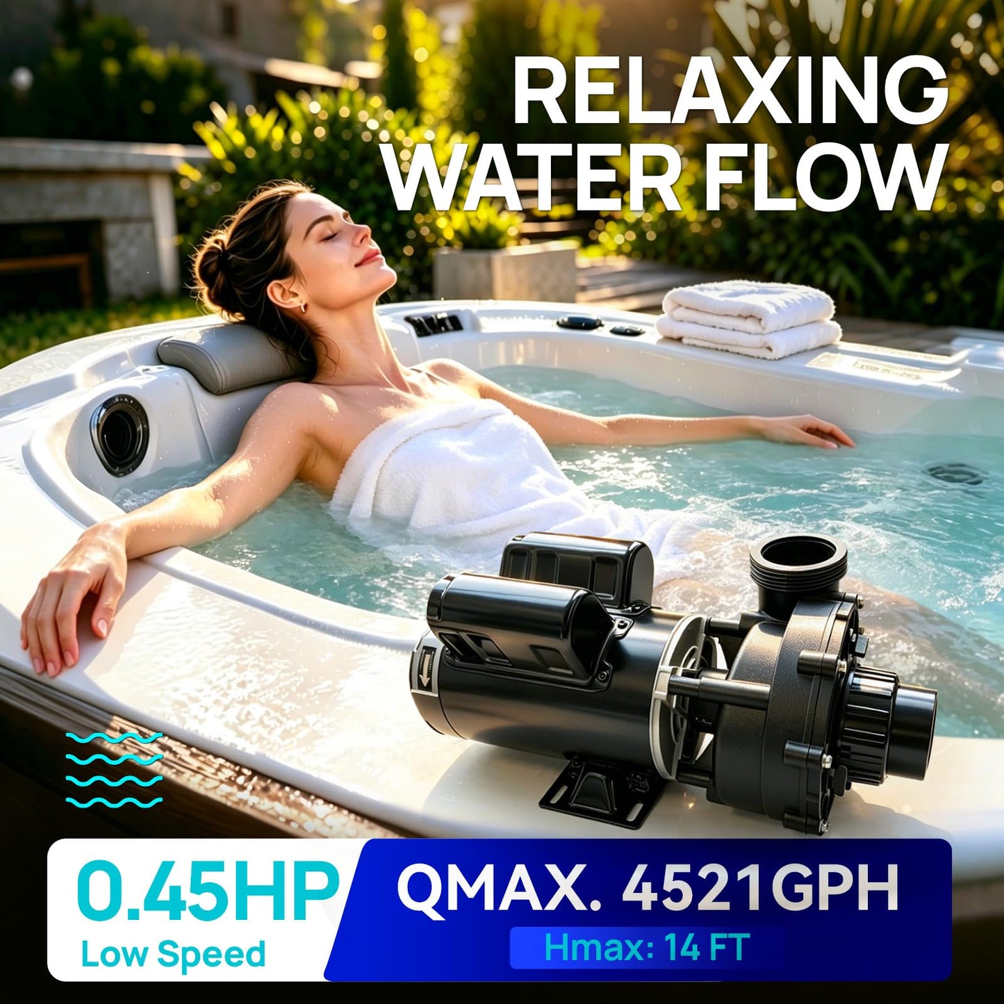 Aquastrong SPA Pump, Dual Speed Hot Tub Pump, Pure Copper Motor, Low Noise, Easy Installation with 1.5" & 2" Adapters, 90° Rotating Inlet & Outlet, Compatible with Hot Tubs & Spa Systems, Matte Black