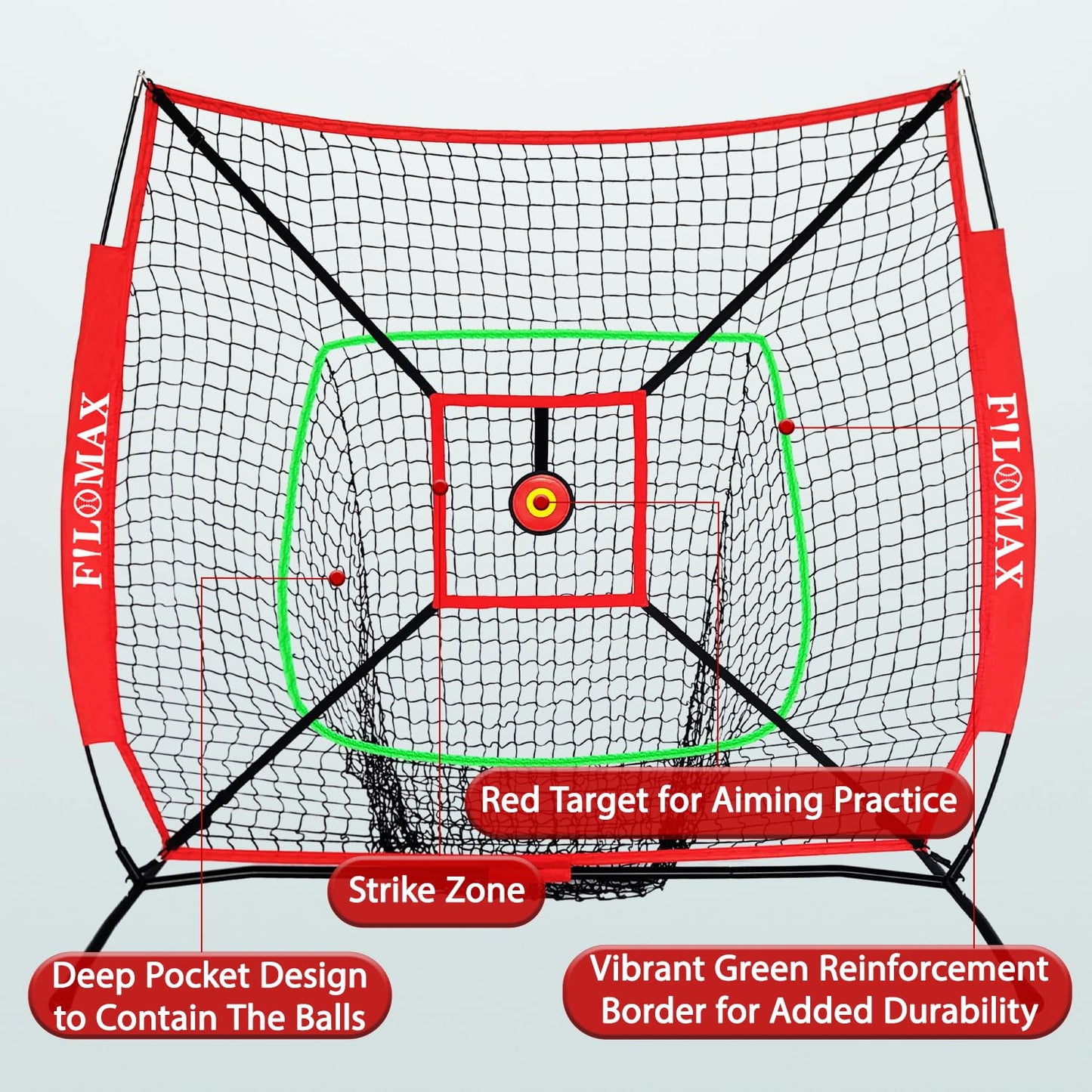5x5 FT Baseball & Softball Practice Net with Red Strike Zone & Target | Youth Baseball & Softball Training Net for Hitting, Pitching, Batting |for Accurate Throwing Practice,Includes Carry Bag.